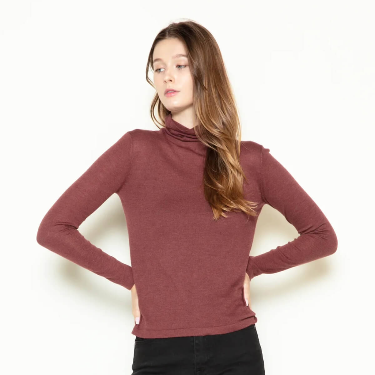 Lightweight Turtle Neck Sweater berry front | MILK MONEY milkmoney.co | cute clothes for women. womens online clothing. trendy online clothing stores. womens casual clothing online. trendy clothes online. trendy women's clothing online. ladies online clothing stores. trendy women's clothing stores. cute female clothes.