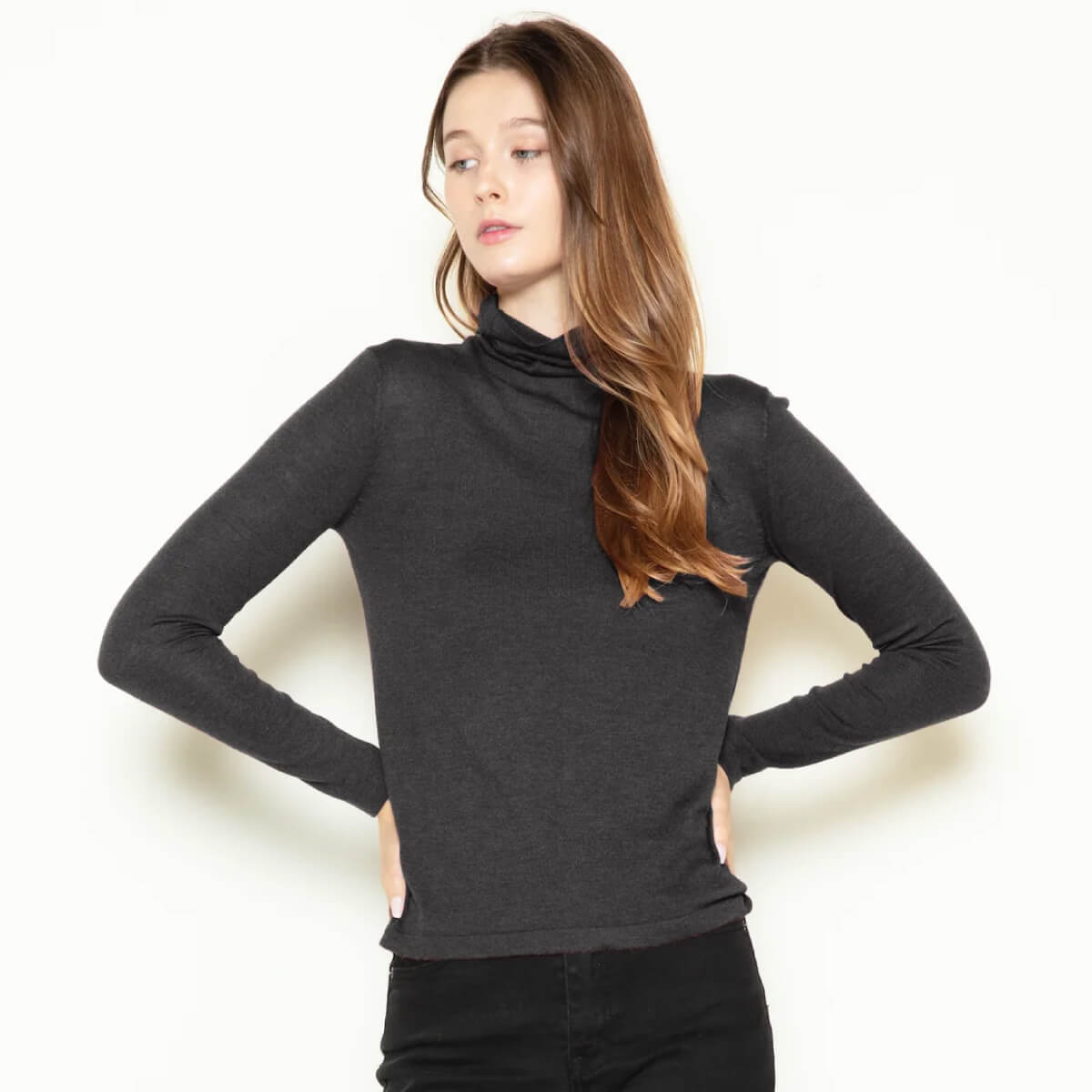 Lightweight Turtle Neck Sweater charcoal front | MILK MONEY milkmoney.co | cute clothes for women. womens online clothing. trendy online clothing stores. womens casual clothing online. trendy clothes online. trendy women's clothing online. ladies online clothing stores. trendy women's clothing stores. cute female clothes.
