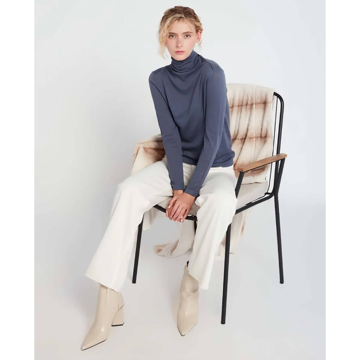 Lightweight Turtle Neck Sweater denim front | MILK MONEY milkmoney.co | cute clothes for women. womens online clothing. trendy online clothing stores. womens casual clothing online. trendy clothes online. trendy women's clothing online. ladies online clothing stores. trendy women's clothing stores. cute female clothes.