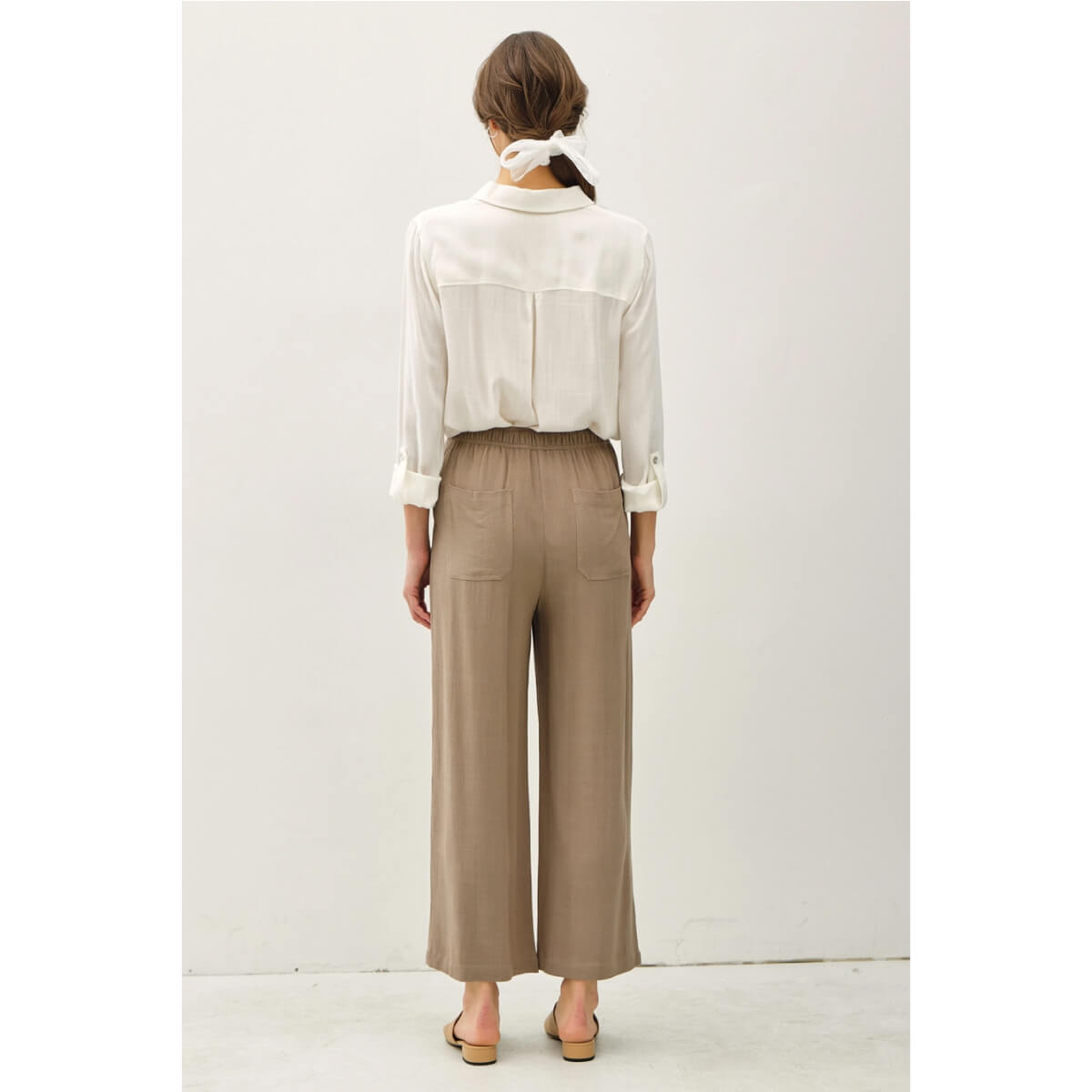 Linen Blend Cropped Wide Leg Pants