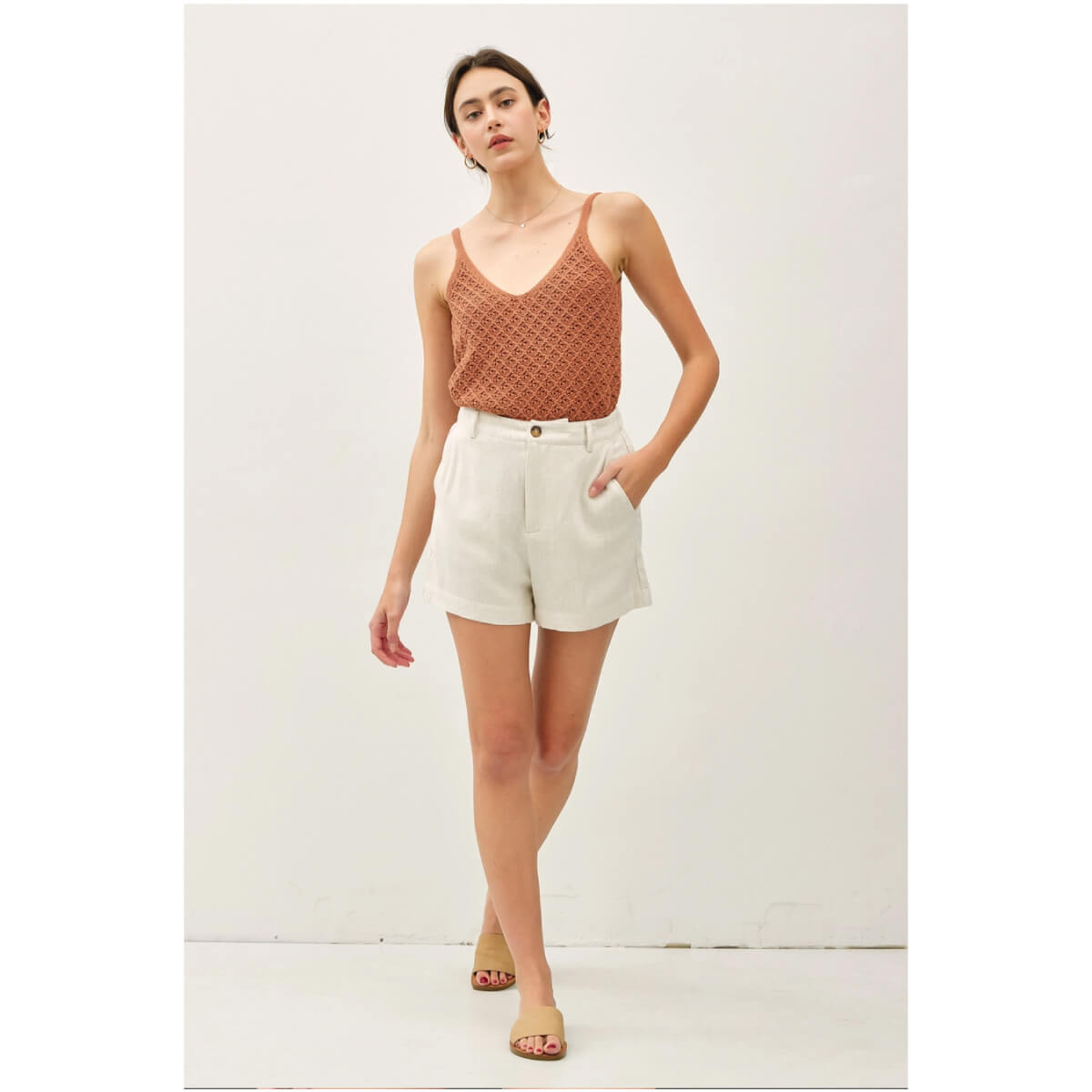 Linen Shorts ivory front | MILK MONEY milkmoney.co | cute clothes for women. womens online clothing. trendy online clothing stores. womens casual clothing online. trendy clothes online. trendy women's clothing online. ladies online clothing stores. trendy women's clothing stores. cute female clothes.
