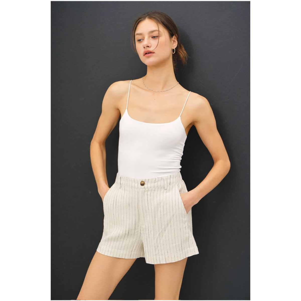 Linen Shorts striped front | MILK MONEY milkmoney.co | cute clothes for women. womens online clothing. trendy online clothing stores. womens casual clothing online. trendy clothes online. trendy women's clothing online. ladies online clothing stores. trendy women's clothing stores. cute female clothes.