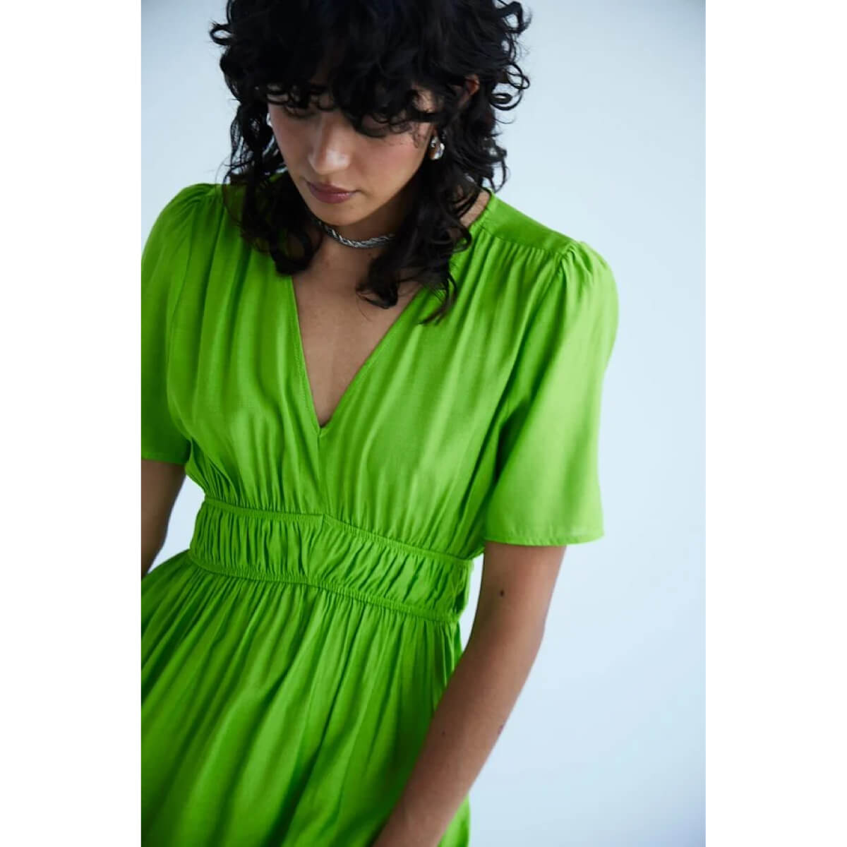 Linen V-Neck Midi Dress