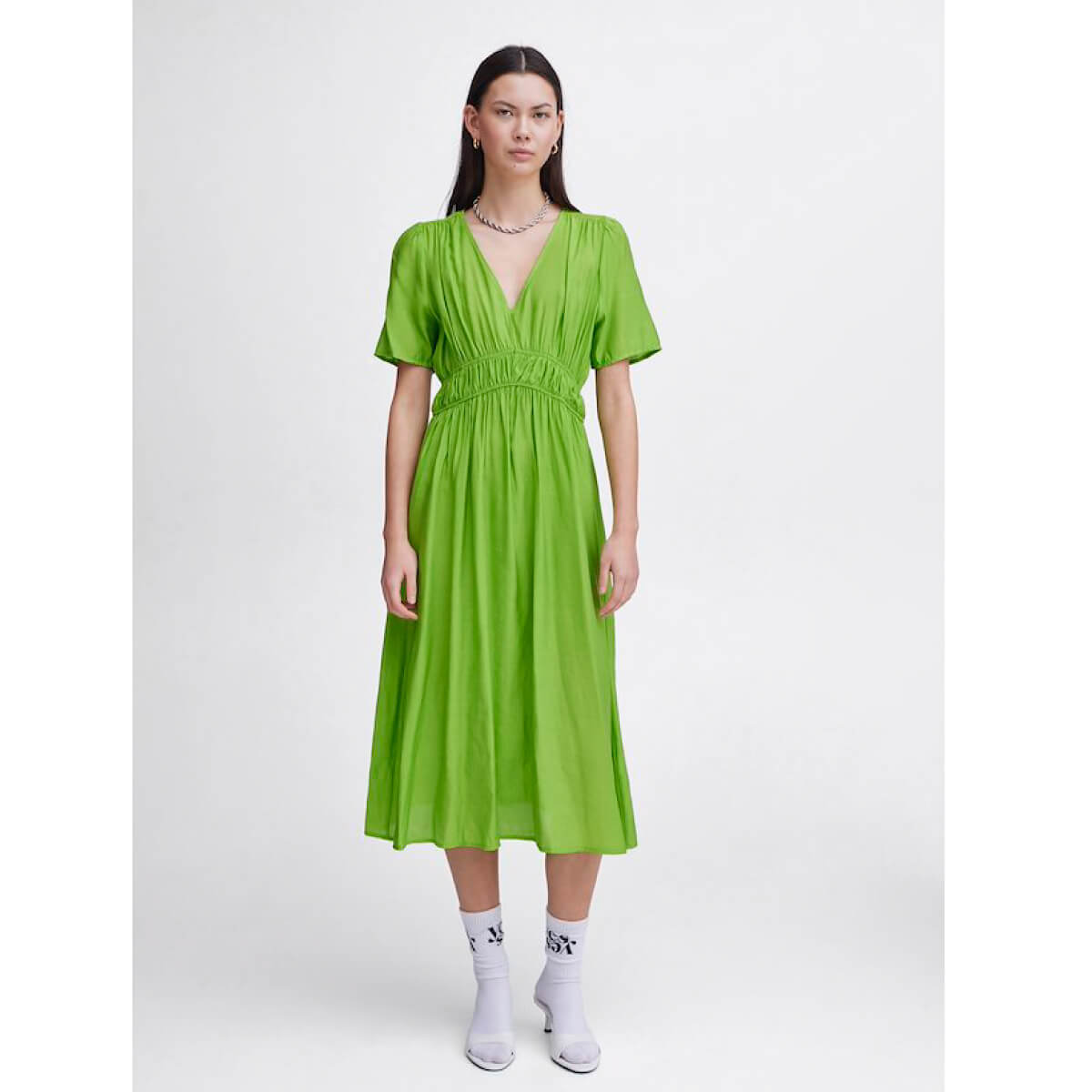 Linen V-Neck Midi Dress