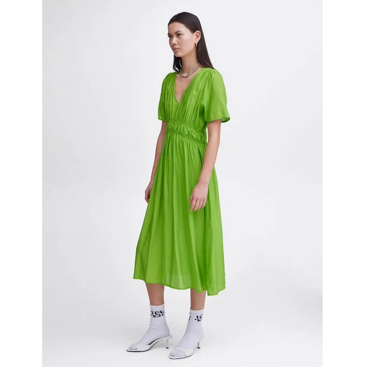 Linen V-Neck Midi Dress