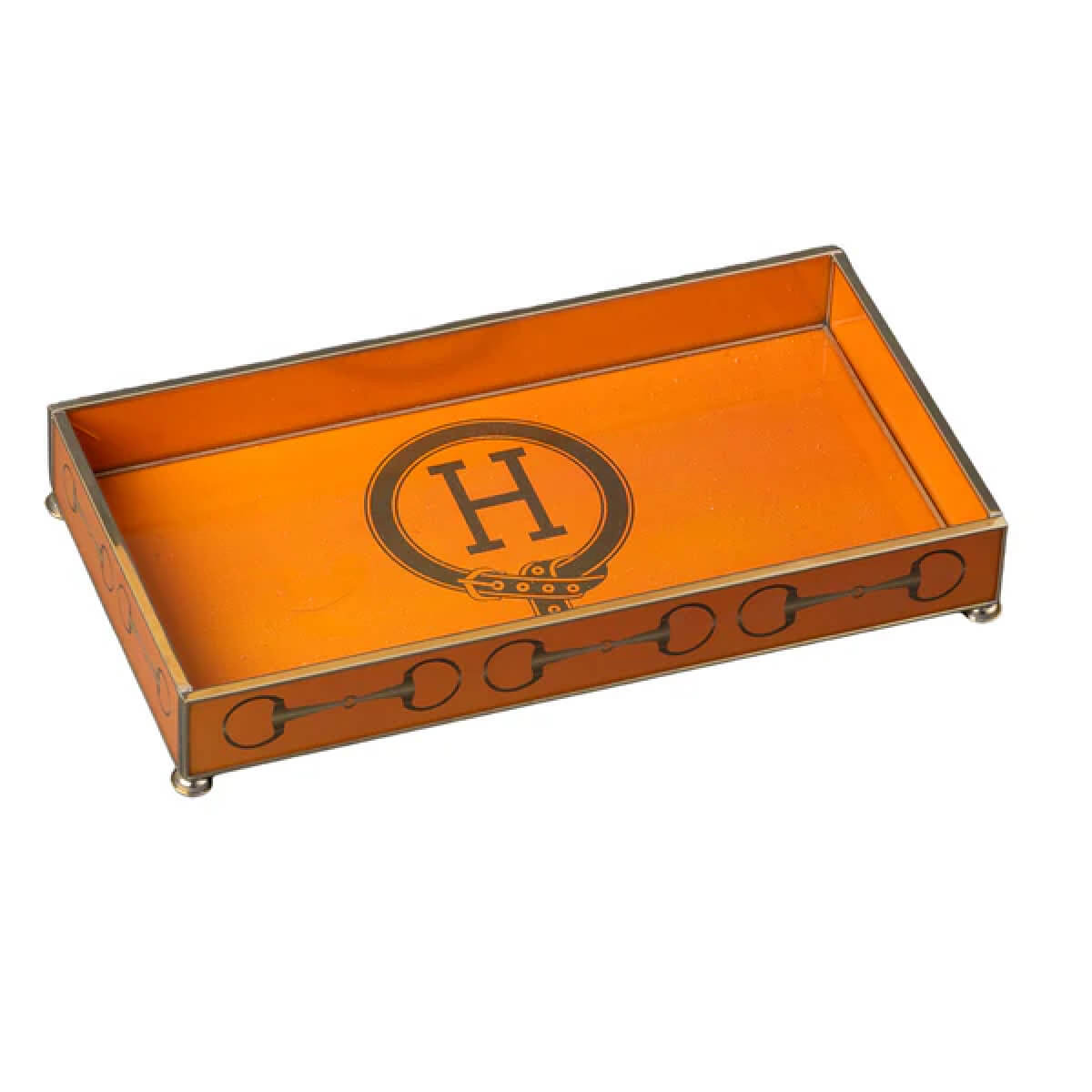 H Monogram Luxe Design Glass Decorative Tray