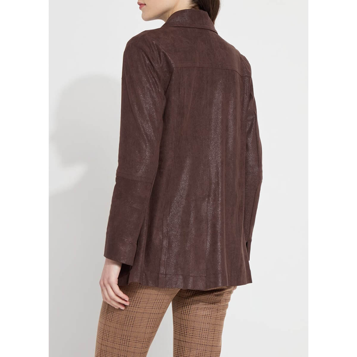 Lysse Lora Foil Faux Suede Utility Jacket mocha back | MILK MONEY milkmoney.co | cute jackets for women. cute coats. cool jackets for women. stylish jackets for women. trendy jackets for women. trendy womens coats.