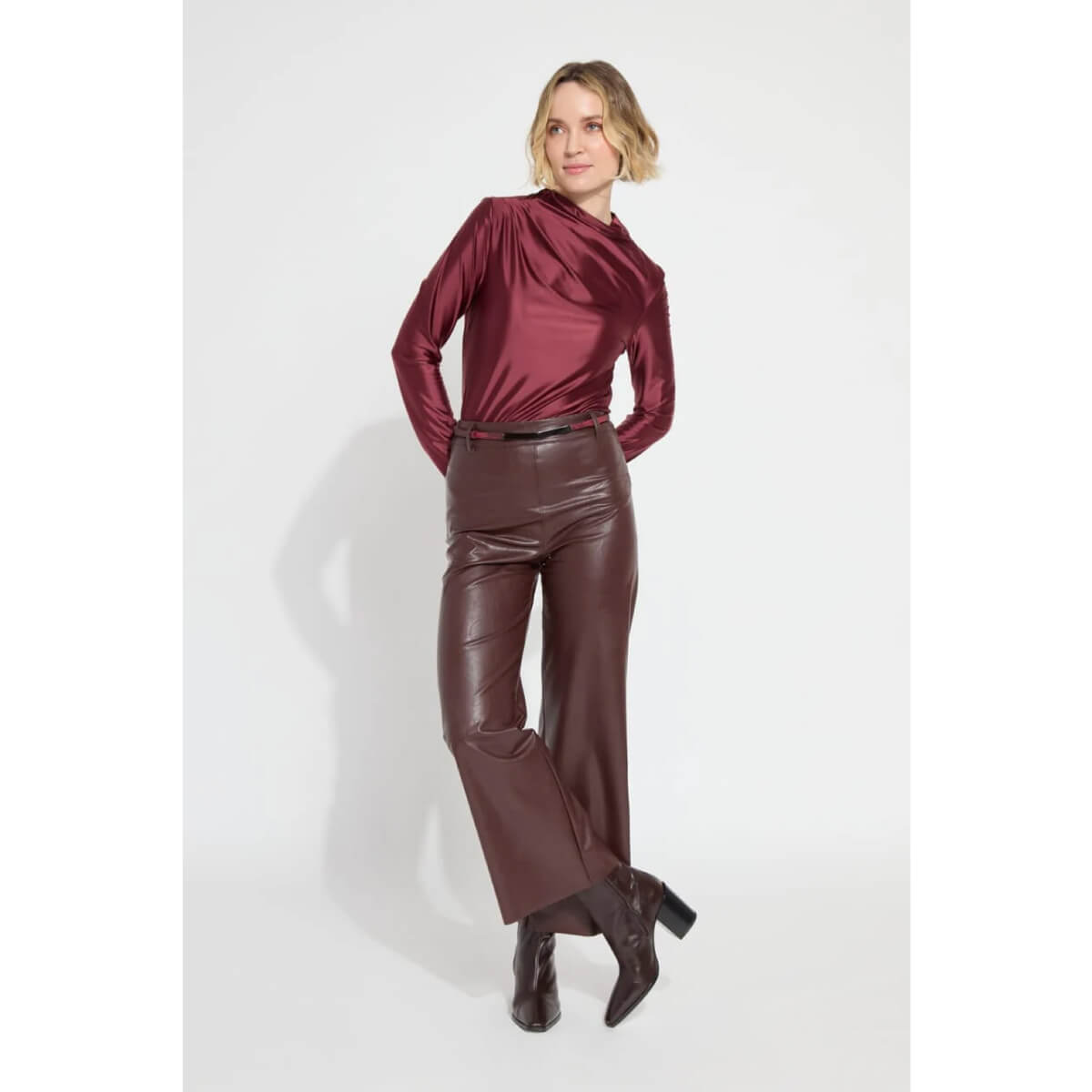 Lysse Shalom Satin Jersey maroon front | MILK MONEY milkmoney.co | cute tops for women. trendy tops for women. cute blouses for women. stylish tops for women. pretty womens tops.