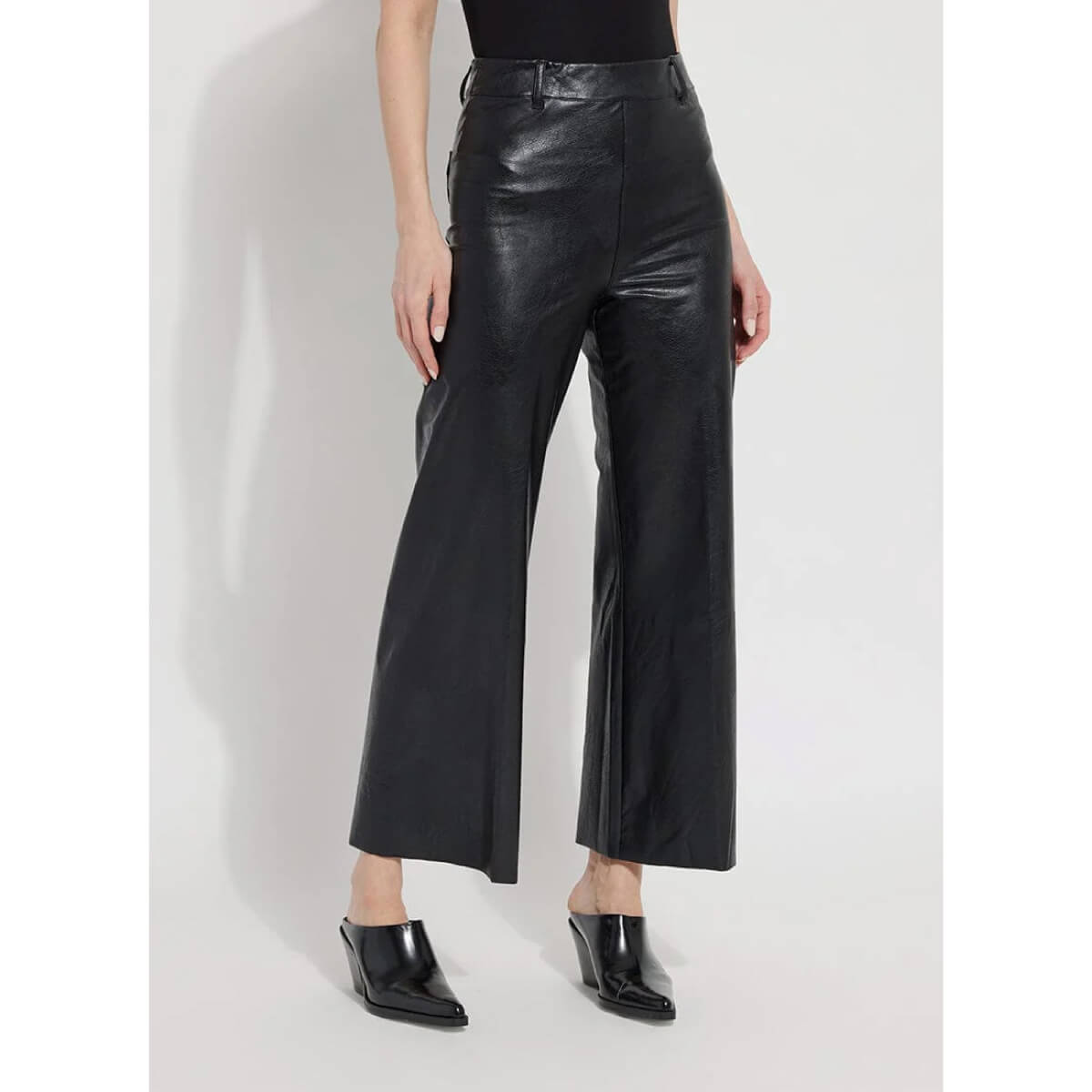 Lysse Vegan Leather Wide Leg Pant black front | MILK MONEY milkmoney.co | cute clothes for women. womens online clothing. trendy online clothing stores. womens casual clothing online. trendy clothes online. trendy women's clothing online. ladies online clothing stores. trendy women's clothing stores. cute female clothes.