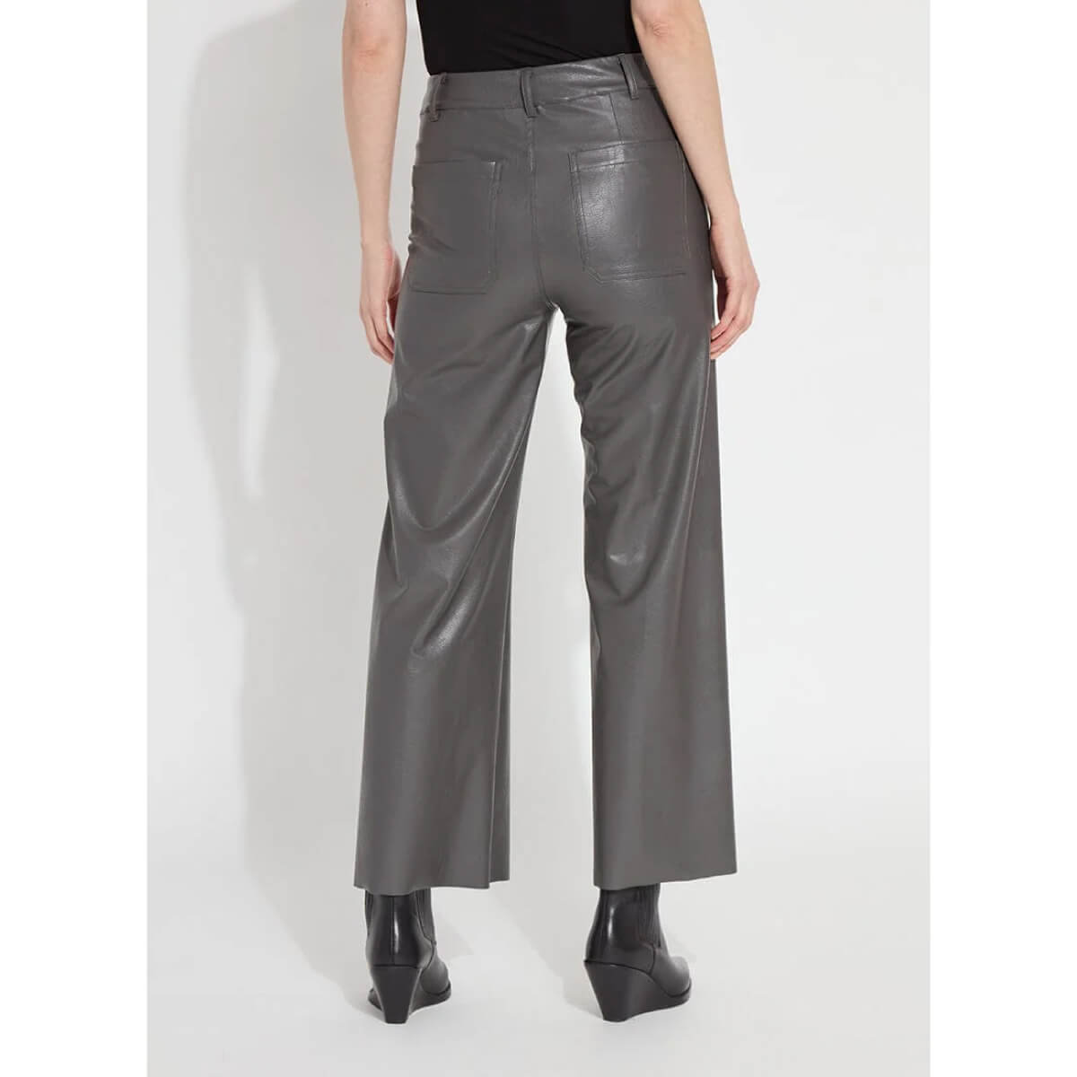 Lysse Vegan Leather Wide Leg Pant grey back | MILK MONEY milkmoney.co | cute clothes for women. womens online clothing. trendy online clothing stores. womens casual clothing online. trendy clothes online. trendy women's clothing online. ladies online clothing stores. trendy women's clothing stores. cute female clothes.