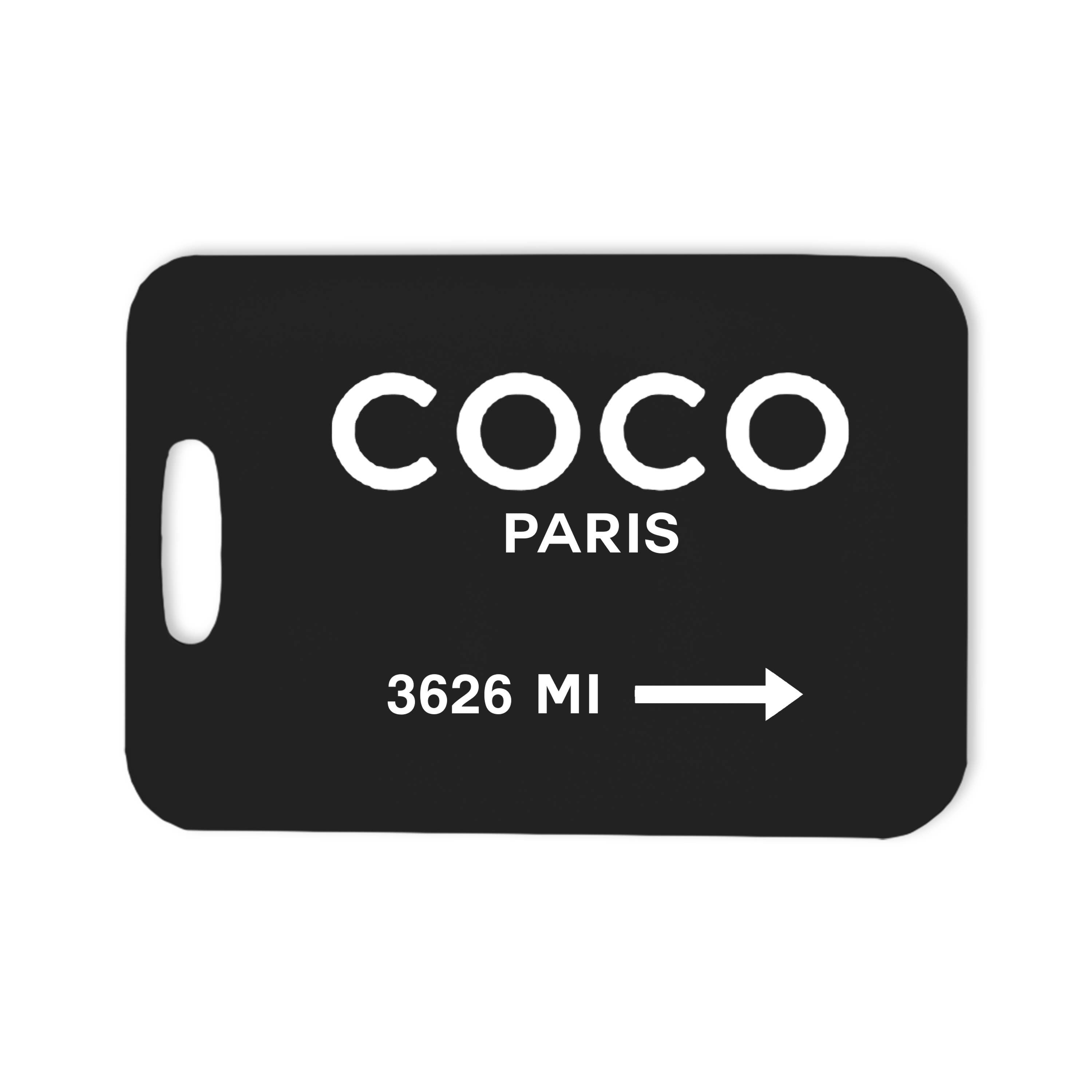 Coco Bag Tag black front | MILK MONEY milkmoney.co | white elephant gift ideas, gift, mother's day gift ideas, white elephant gift, gift shops near me, cute home decor, mother's day gift, cute home accents, handmade in USA, elegant home decor