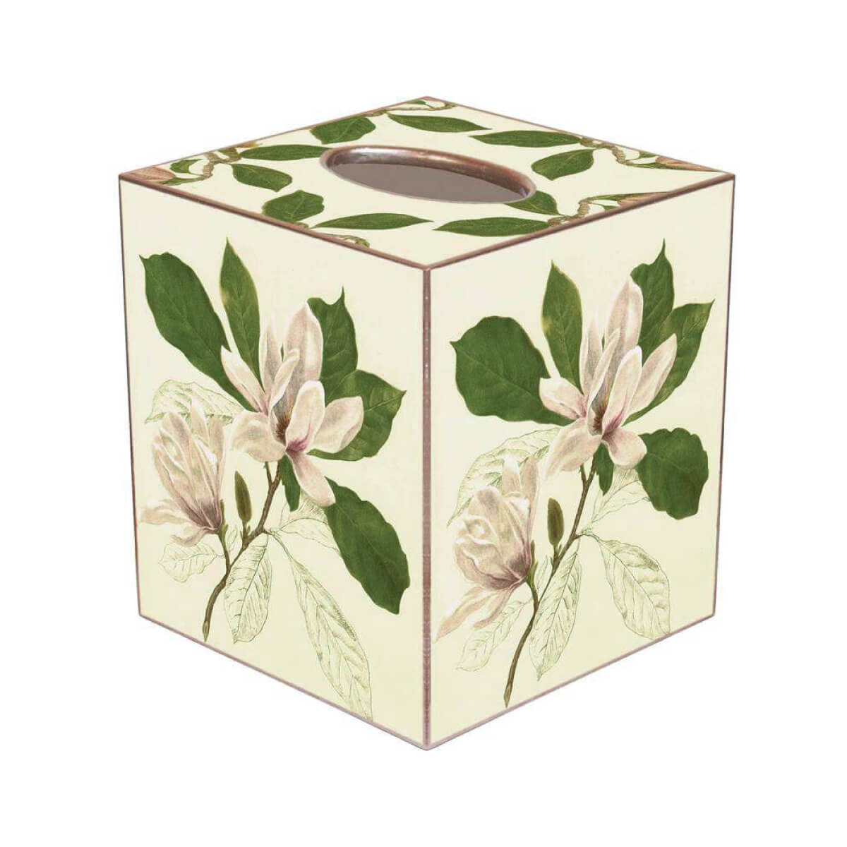 Magnolias Paper Mache Tissue Box Cover front | MILK MONEY milkmoney.co | Home decor online, Modern home decor, Luxury home furnishings, Best home decor, Home accessories for sale, Living room furniture sets, Kitchen decor ideas, Wall art for home, Bathroom accessories, Vintage home decor, Minimalist home decor