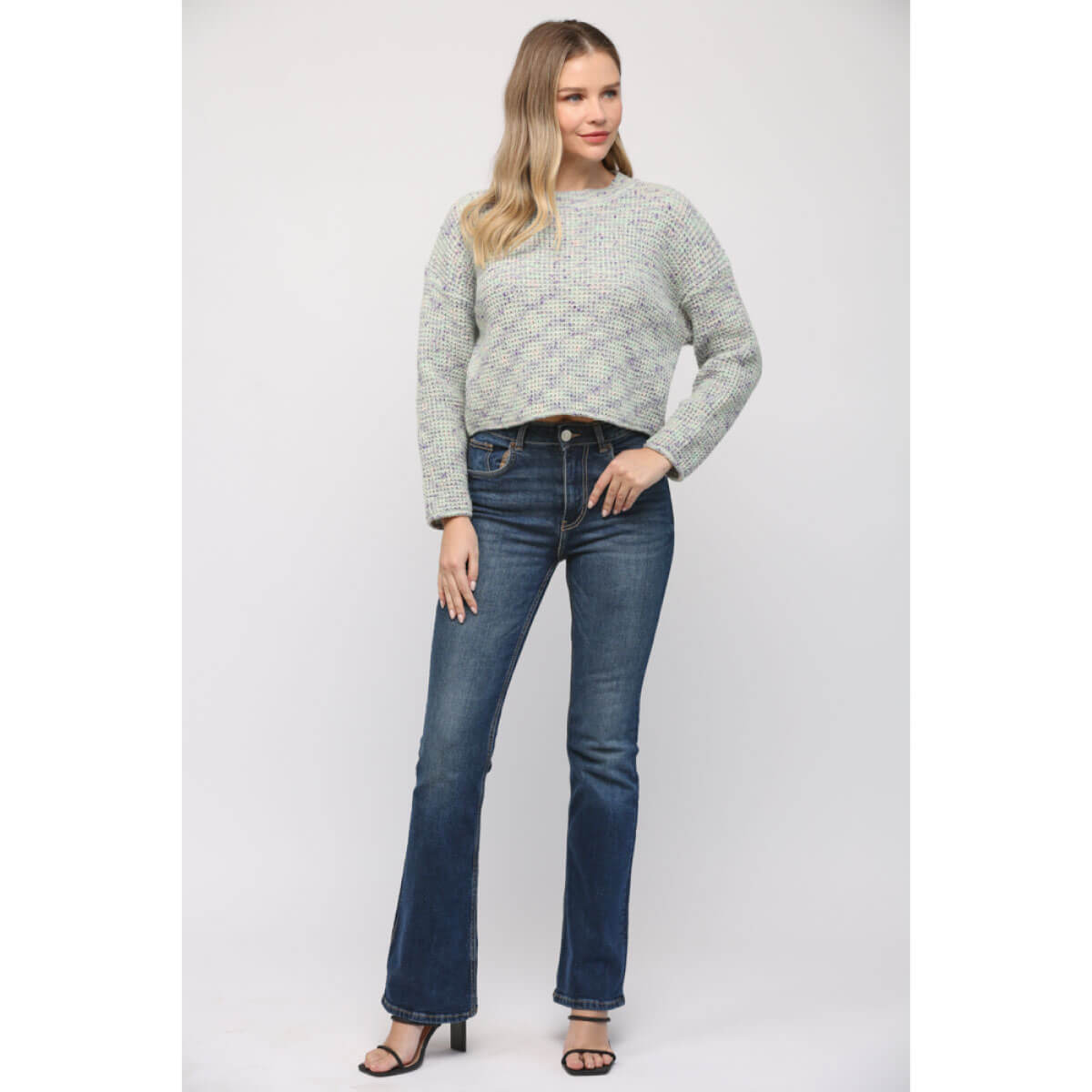 Marled Yarn Waffled Knit Sweater sage front | MILK MONEY milkmoney.co | cute sweaters for women, cute knit sweaters, cute pullover sweaters