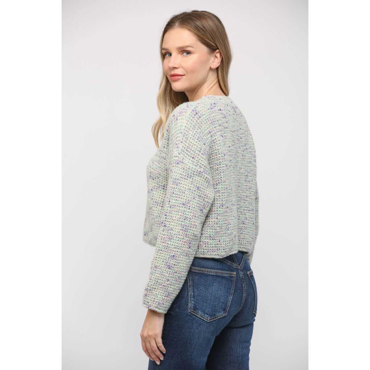 Marled Yarn Waffled Knit Sweater sage back | MILK MONEY milkmoney.co | cute sweaters for women, cute knit sweaters, cute pullover sweaters