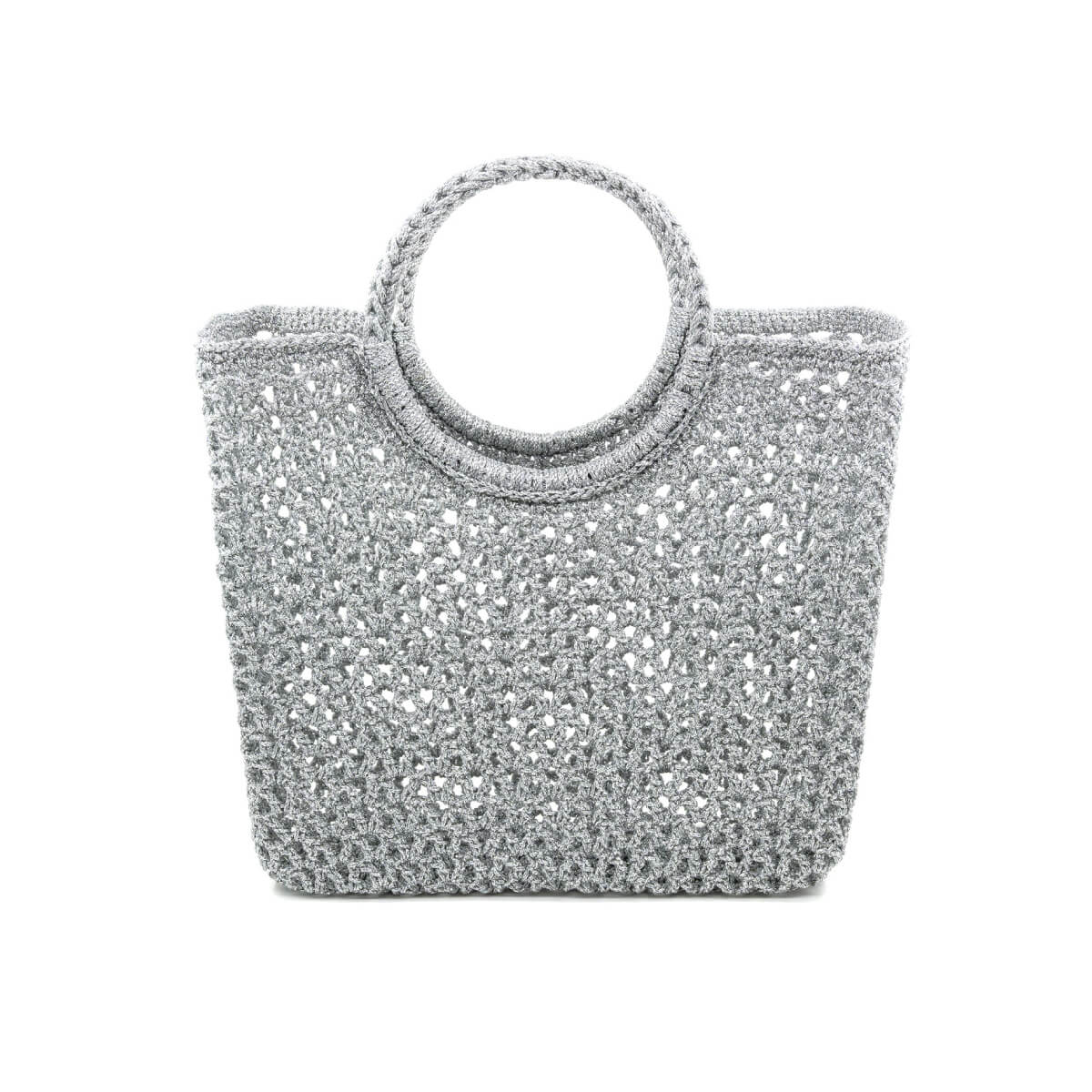 Metallic Structured Crochet Tote Bag silver front | MILK MONEY milkmoney.co | women's accessories. cute accessories. trendy accessories. cute accessories for girls. ladies accessories. women's fashion accessories.