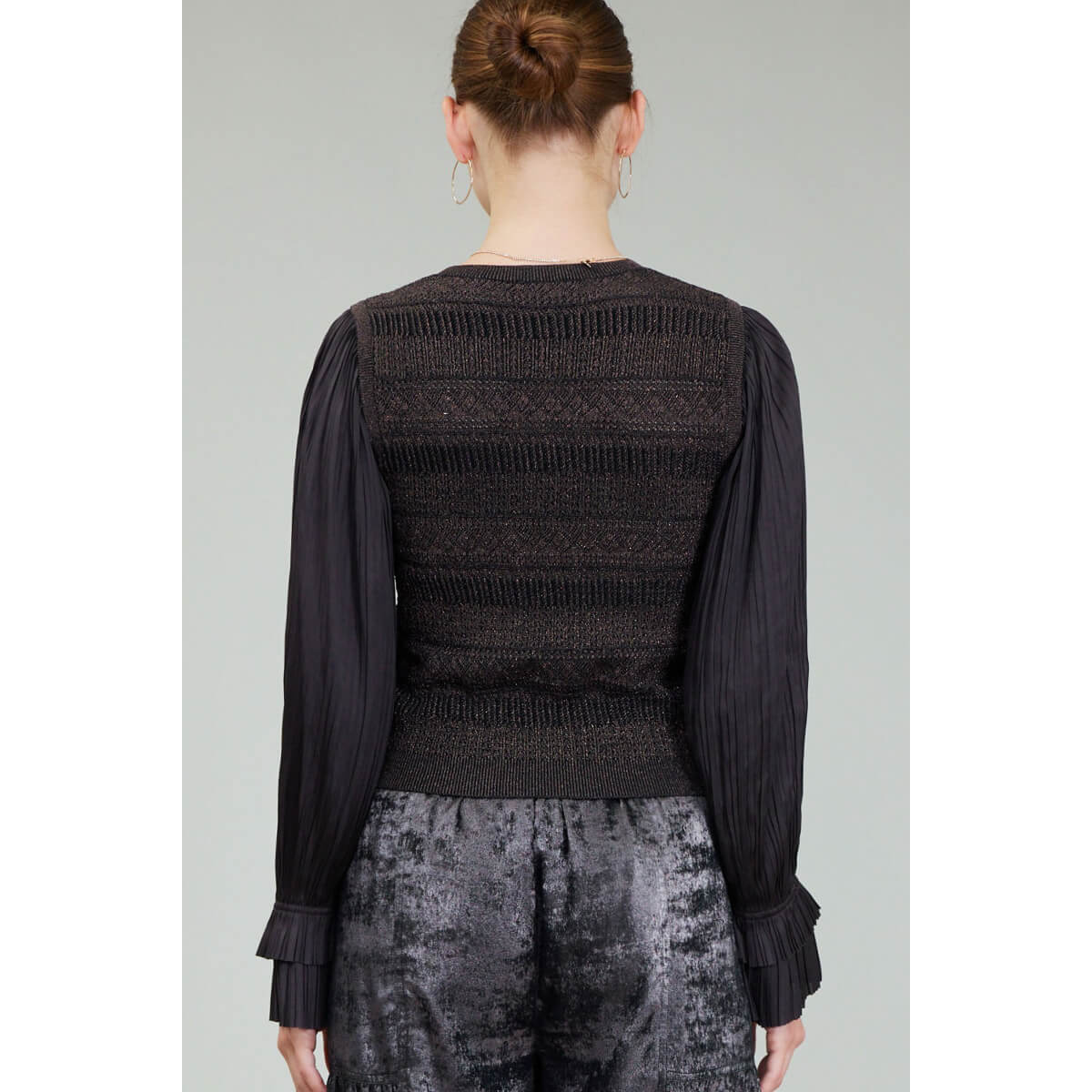 Metallic Sweater Shirt Combo Top black back | MILK MONEY milkmoney.co | cute tops for women. trendy tops for women. cute blouses for women. stylish tops for women. pretty womens tops.