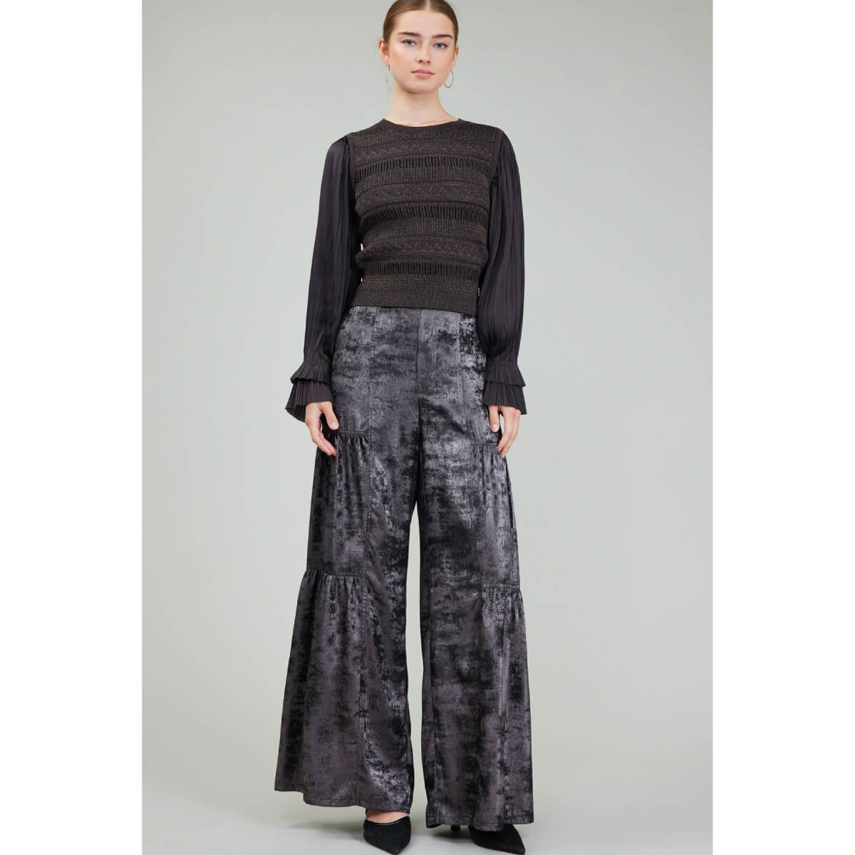 Metallic Sweater Shirt Combo Top black front | MILK MONEY milkmoney.co | cute tops for women. trendy tops for women. cute blouses for women. stylish tops for women. pretty womens tops.