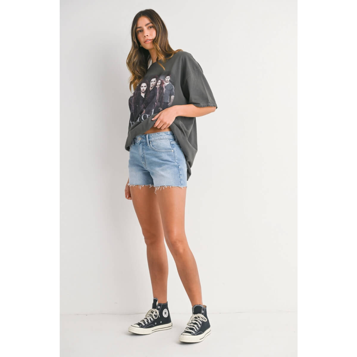 Mid Rise Cut Off Jean Shorts lite blue front | MILK MONEY milkmoney.co | cute clothes for women. womens online clothing. trendy online clothing stores. womens casual clothing online. trendy clothes online. trendy women's clothing online. ladies online clothing stores. trendy women's clothing stores. cute female clothes.