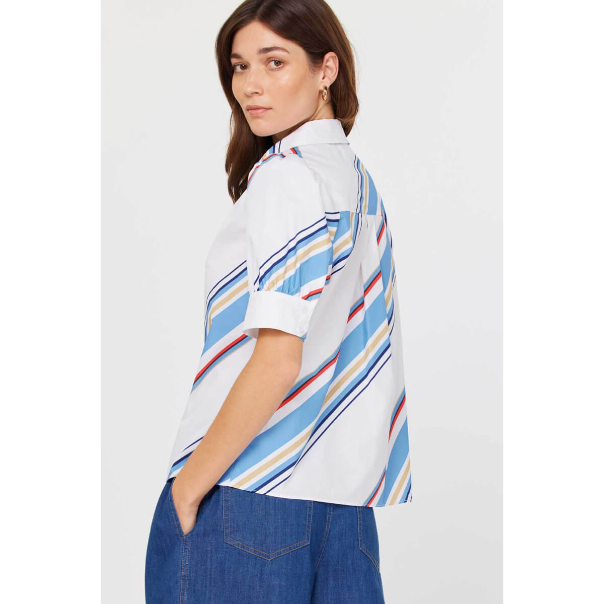 Multi Stripe Puff Sleeve Blouse