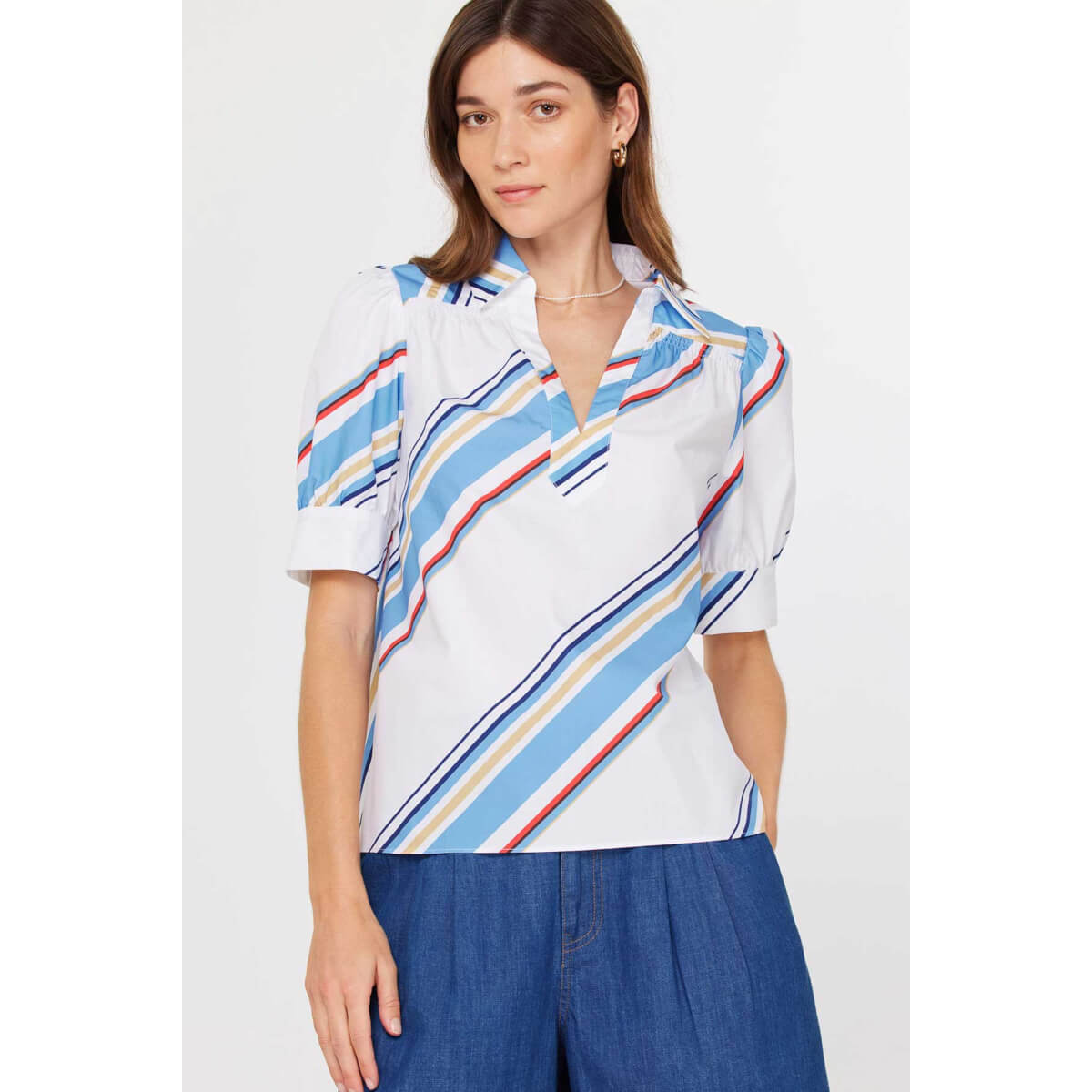 Multi Stripe Puff Sleeve Blouse