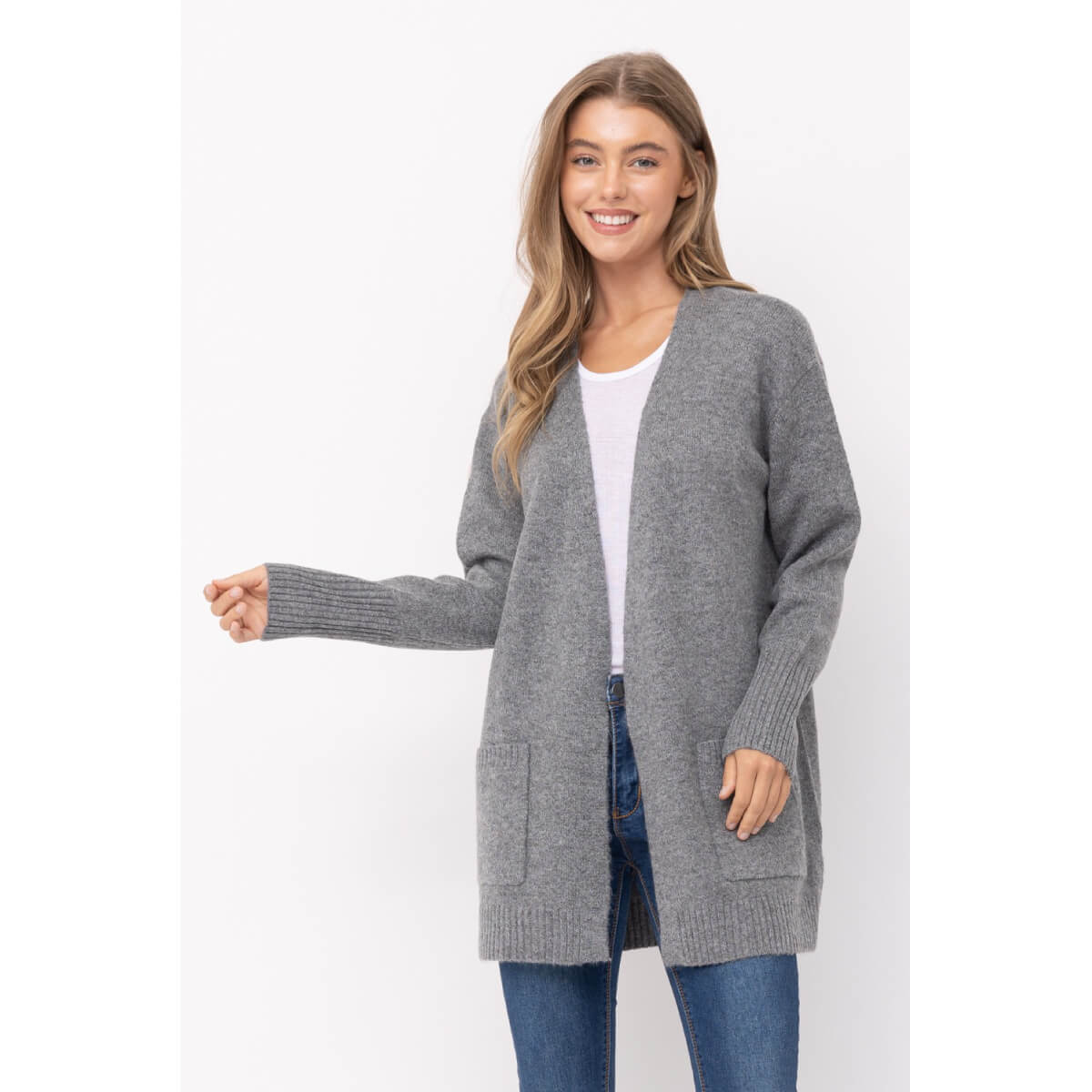 Open Front Long Cardigan grey front | MILK MONEY milkmoney.co | cute clothes for women. womens online clothing. trendy online clothing stores. womens casual clothing online. trendy clothes online. trendy women's clothing online. ladies online clothing stores. trendy women's clothing stores. cute female clothes.