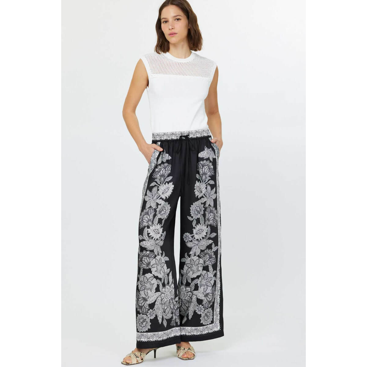 Paisley Floral Printed Wide Leg Pants