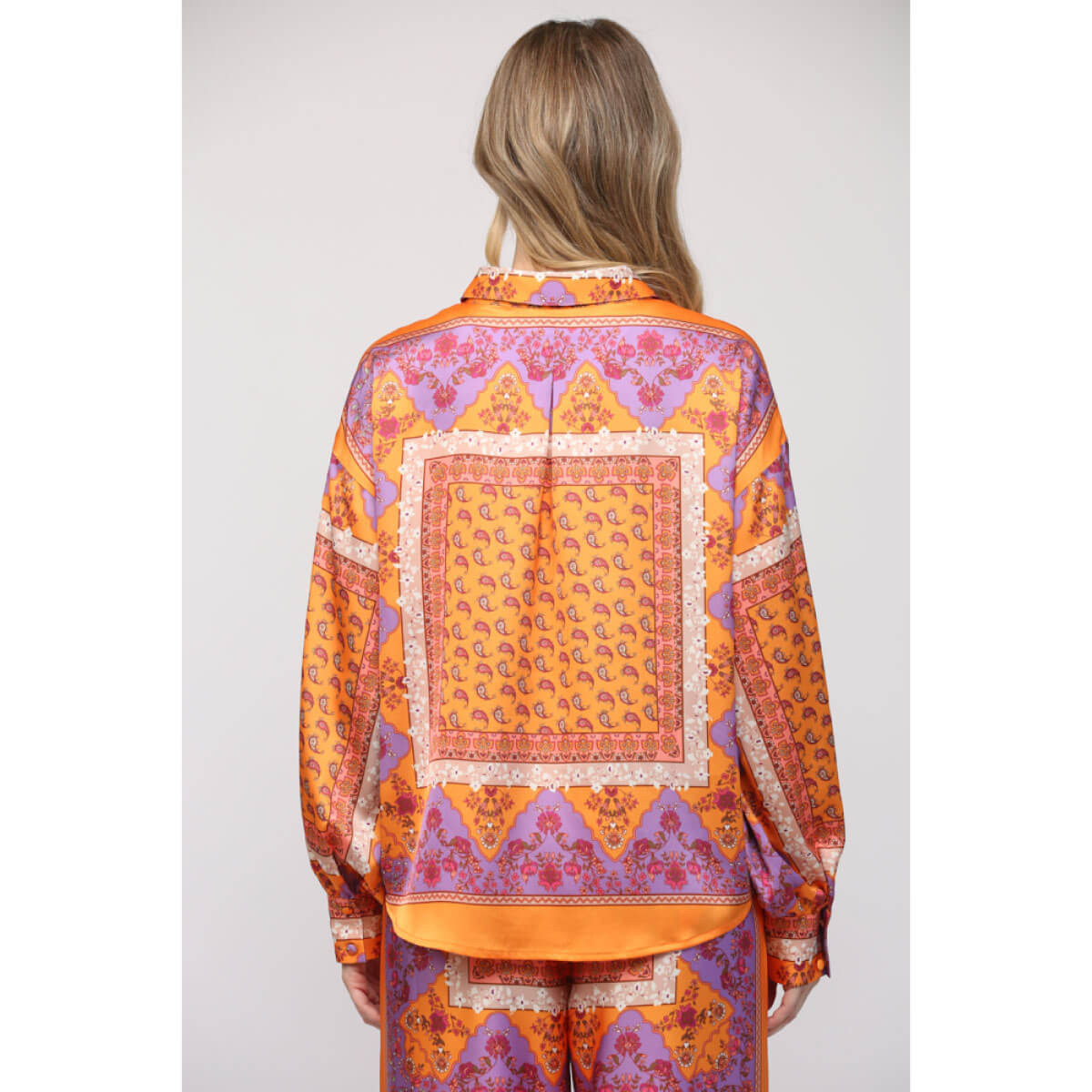 Paisley Handkerchief Print Button Down Blouse orange back | MILK MONEY milkmoney.co | cute tops for women. trendy tops for women. cute blouses for women. stylish tops for women. pretty womens tops.