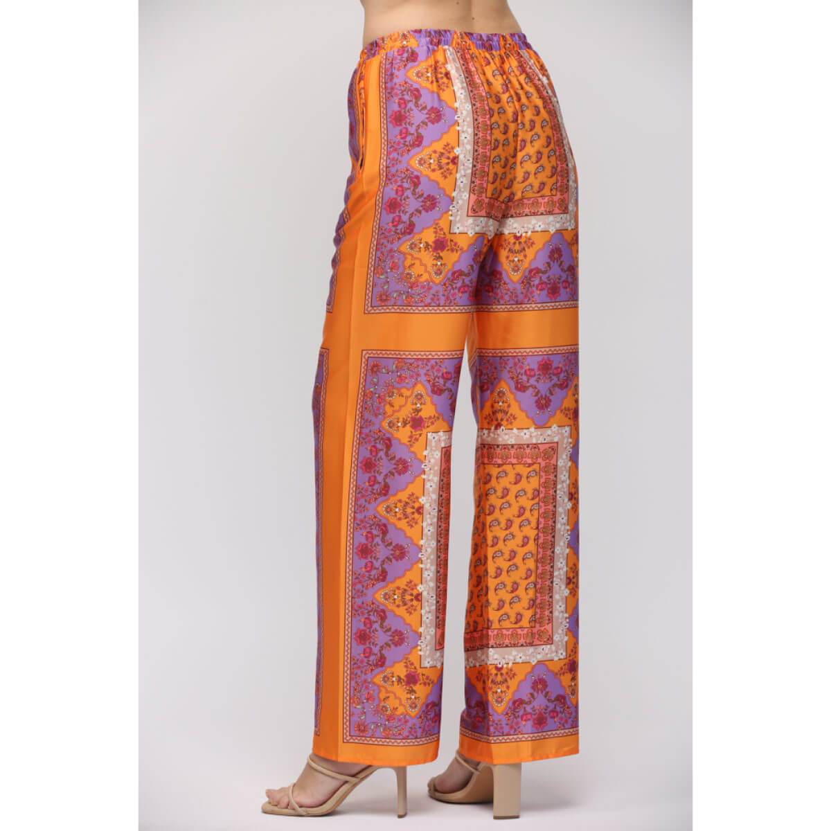 Paisley Handkerchief Print Wide Leg Pants back orange | MILK MONEY milkmoney.co | cute pants for women. cute trendy pants.