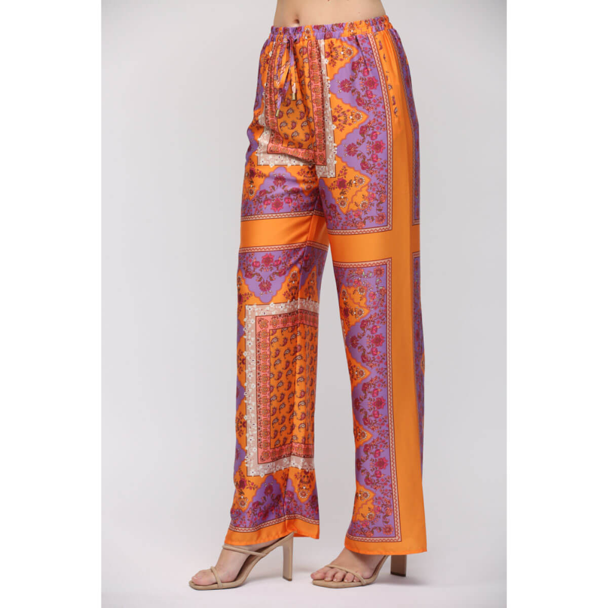 Paisley Handkerchief Print Wide Leg Pants
