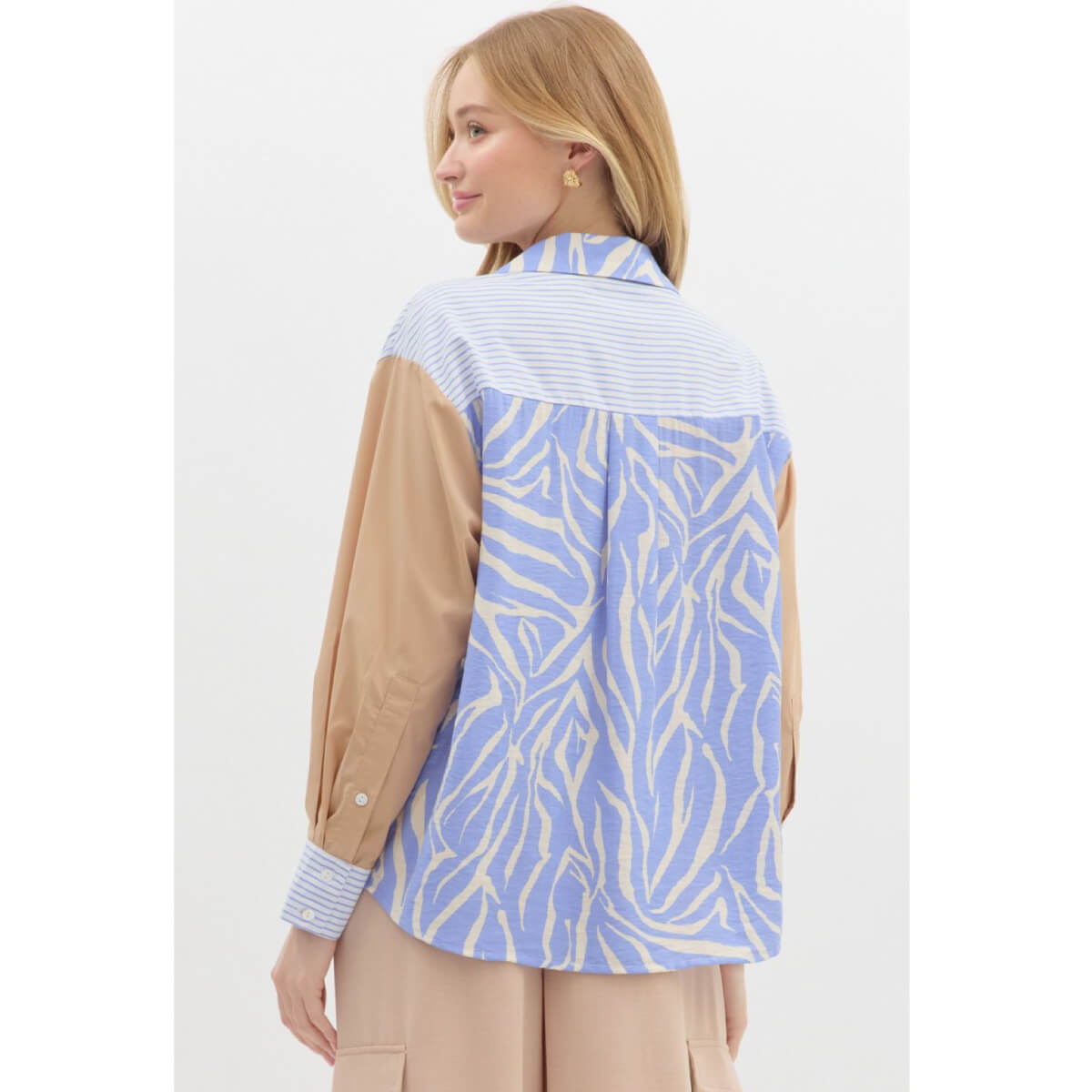 Pattern Block Button Down Blouse blue back | MILK MONEY milkmoney.co | cute tops for women. trendy tops for women. cute blouses for women. stylish tops for women. pretty womens tops.