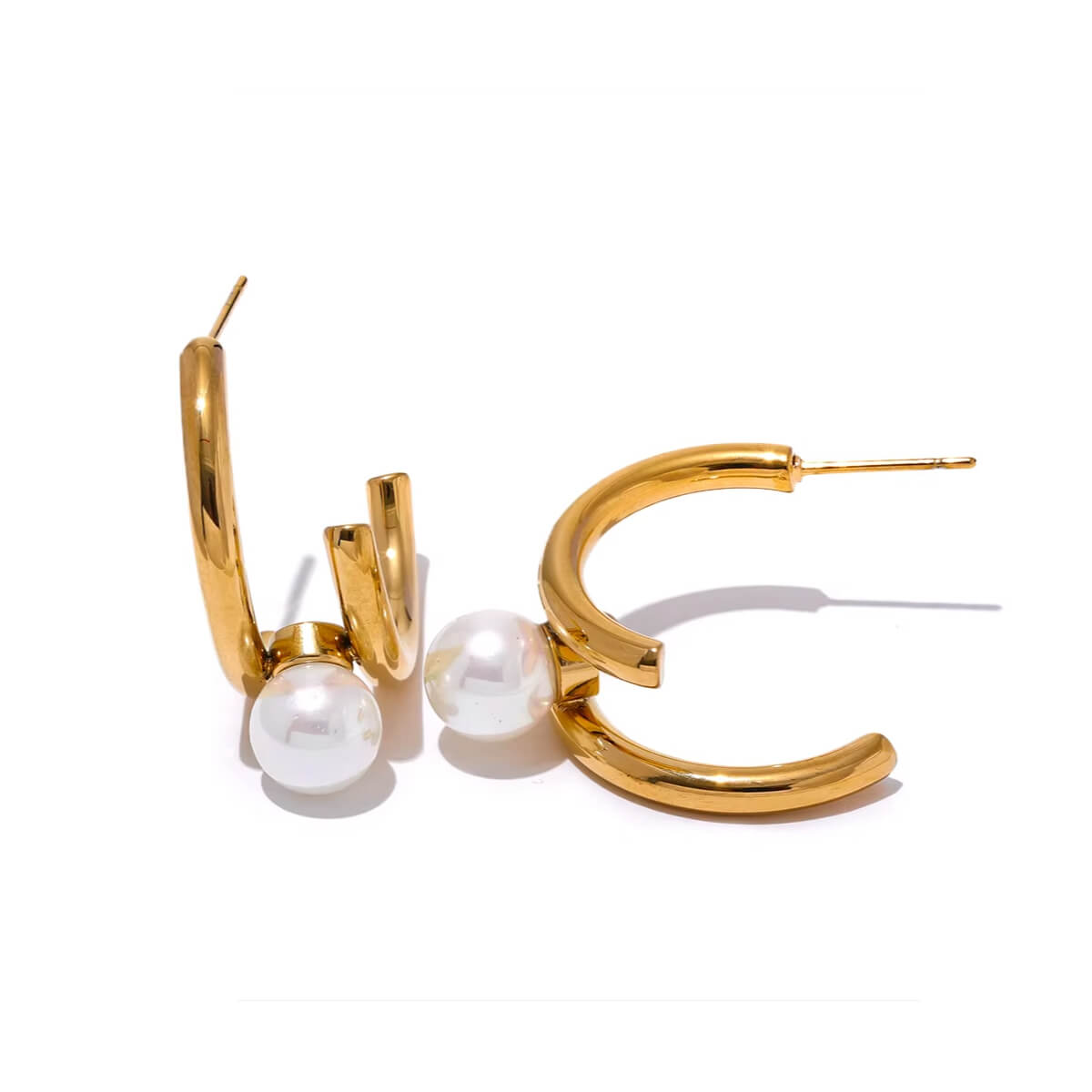 Pearl Deconstructed Hoop Earring gold front | MILK MONEY milkmoney.co | cute earring sets. cute dangle earrings. cute hoop earrings. cute cheap earrings. cute cheap earrings. cute small earrings. fun dangle earrings. trendy dangle earrings. affordable earrings. trendy dangle earrings. cute drop earrings. cute trendy earrings.