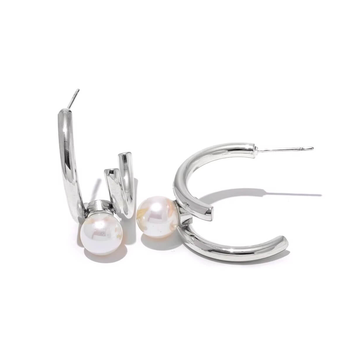 Pearl Deconstructed Hoop Earring silver front | MILK MONEY milkmoney.co | cute earring sets. cute dangle earrings. cute hoop earrings. cute cheap earrings. cute cheap earrings. cute small earrings. fun dangle earrings. trendy dangle earrings. affordable earrings. trendy dangle earrings. cute drop earrings. cute trendy earrings.