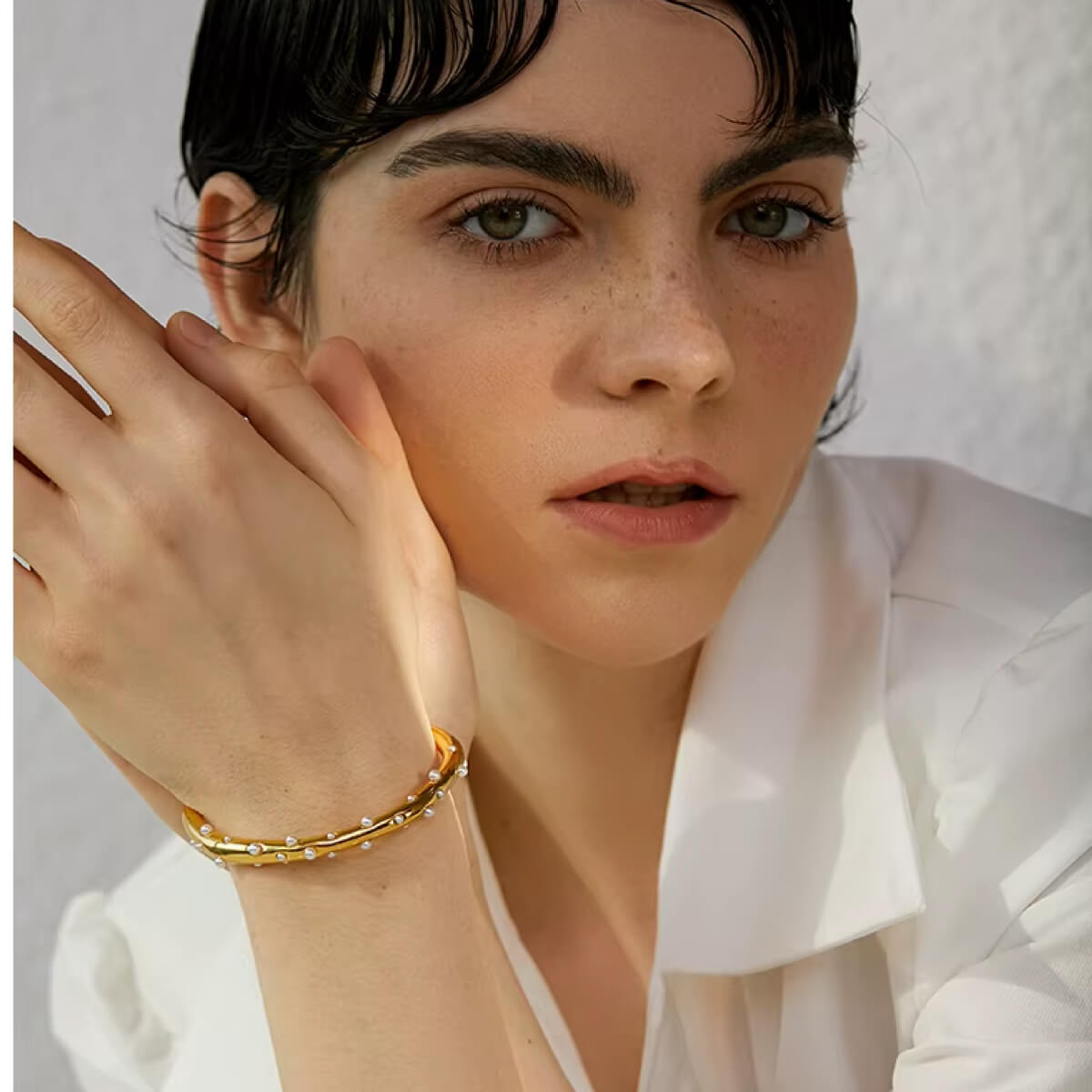 Pearl Studded Cuff Bracelet gold front | MILK MONEY milkmoney.co | cute bracelets. cool bracelets. beach bracelets. bracelet packs. cute cheap bracelets. cute simple bracelets. cute bracelets with beads. cute women's bracelets.