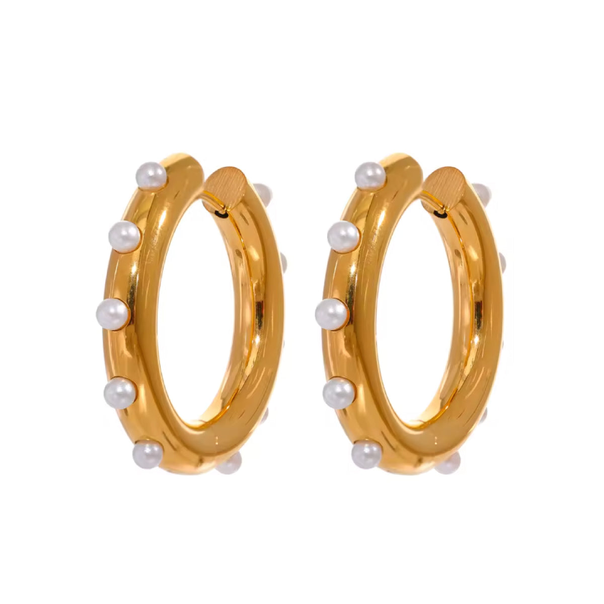 Pearl Studded Hoop Earrings front gold | MILK MONEY milkmoney.co | cute earring sets. cute dangle earrings. cute hoop earrings. cute cheap earrings. cute cheap earrings. cute small earrings. fun dangle earrings. trendy dangle earrings. affordable earrings. trendy dangle earrings. cute drop earrings. cute trendy earrings.