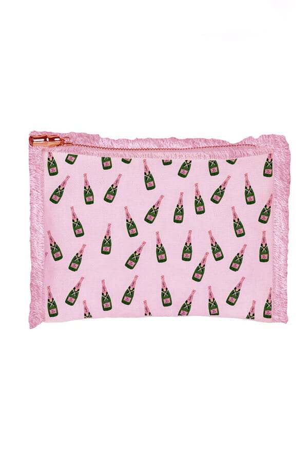 Pink Champagne Linen Fringe Zipper Pouch front pink | MILK MONEY milkmoney.co | women's accessories. cute accessories. trendy accessories. cute accessories for girls. ladies accessories. women's fashion accessories.