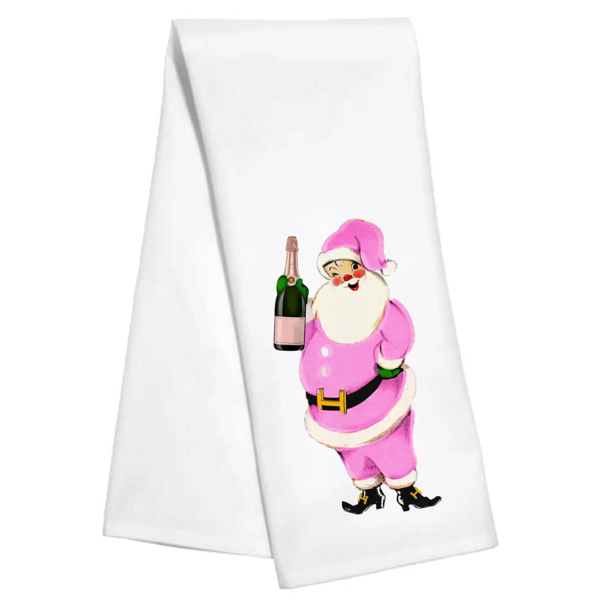 Pink Santa Kitchen Towel front | MILK MONEY milkmoney.co | cute gifts for holiday