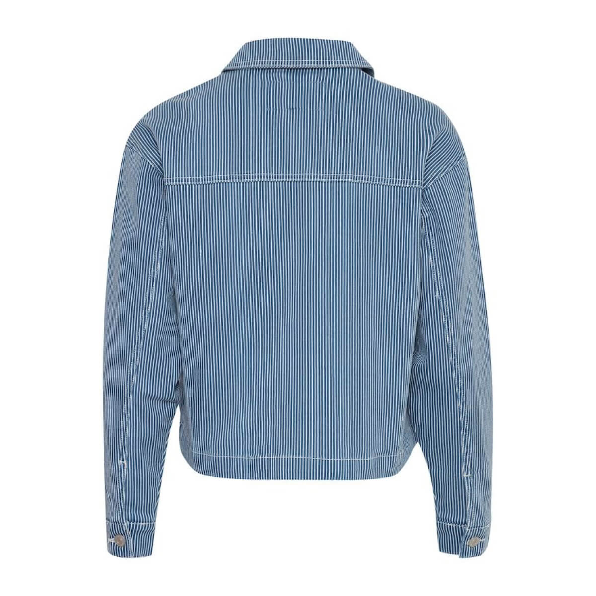Pinstriped Denim Shirt Jacket blue back | MILK MONEY milkmoney.co | cute jackets for women. cute coats. cool jackets for women. stylish jackets for women. trendy jackets for women. trendy womens coats.