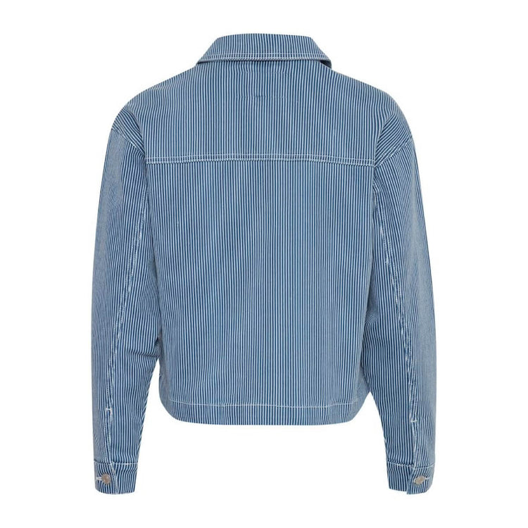 Pinstriped Denim Shirt Jacket blue back | MILK MONEY milkmoney.co | cute jackets for women. cute coats. cool jackets for women. stylish jackets for women. trendy jackets for women. trendy womens coats.