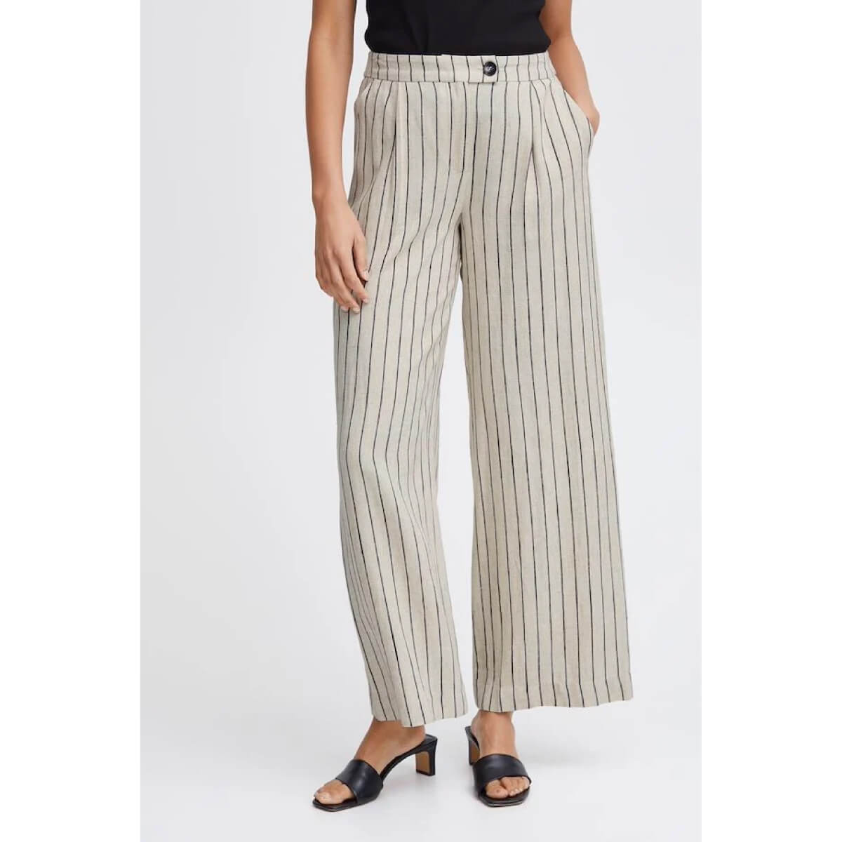 Pinstriped Wide Leg Linen Pants front brown | MILK MONEY milkmoney.co | cute pants for women. cute trendy pants.