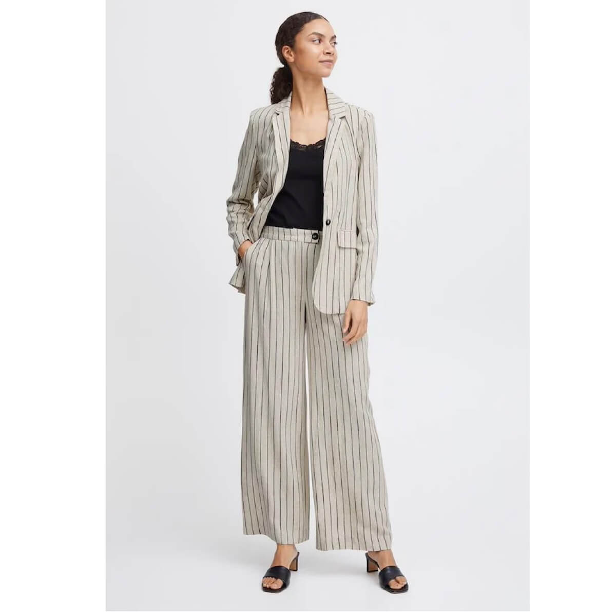 Pinstriped Wide Leg Linen Pants front brown | MILK MONEY milkmoney.co | cute pants for women. cute trendy pants.