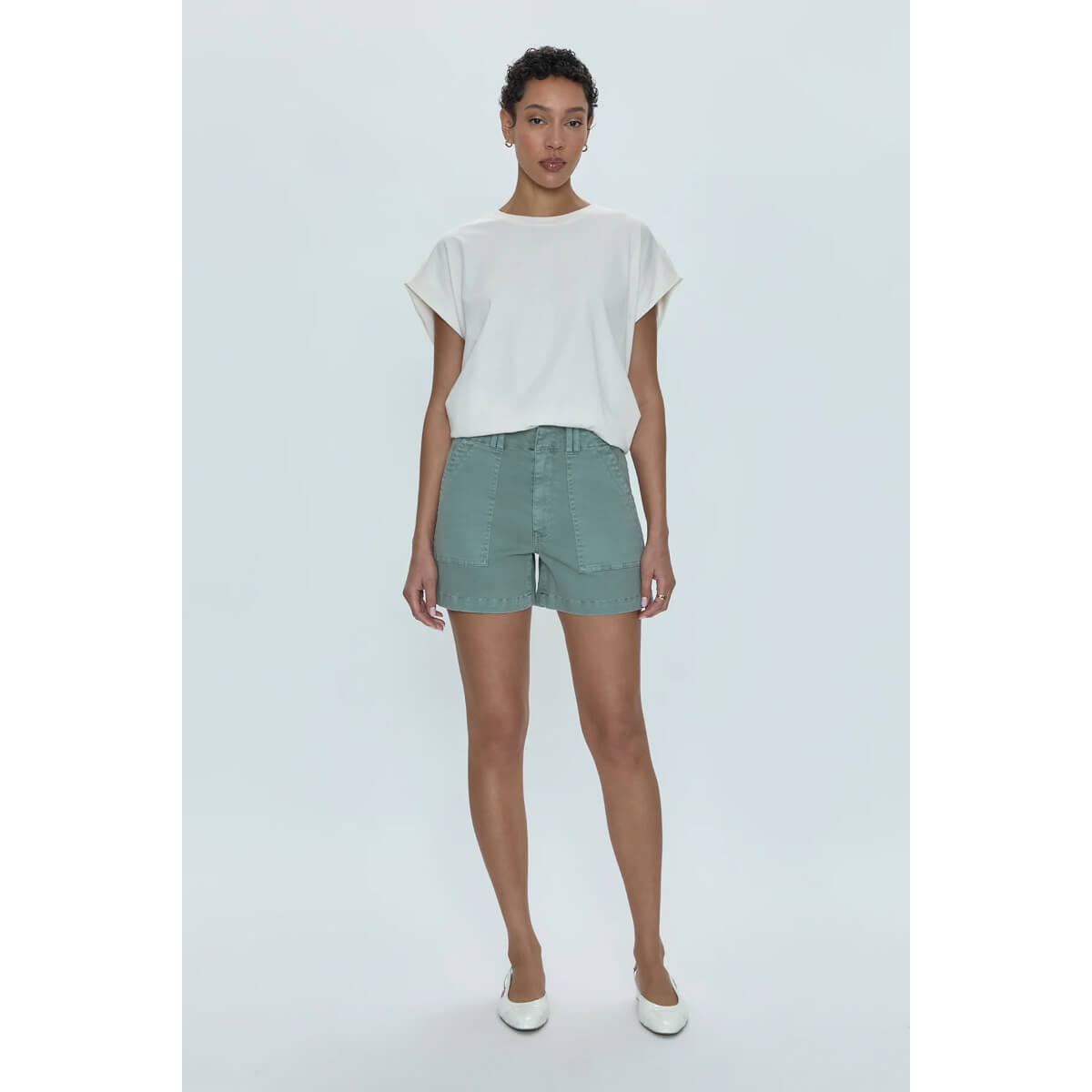 Pistola Marissa High Rise Utility Short green front | MILK MONEY milkmoney.co | cute clothes for women. womens online clothing. trendy online clothing stores. womens casual clothing online. trendy clothes online. trendy women's clothing online. ladies online clothing stores. trendy women's clothing stores. cute female clothes.