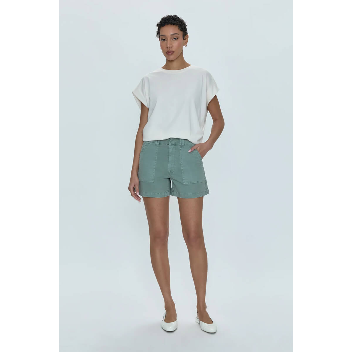 Pistola Marissa High Rise Utility Short green front | MILK MONEY milkmoney.co | cute clothes for women. womens online clothing. trendy online clothing stores. womens casual clothing online. trendy clothes online. trendy women's clothing online. ladies online clothing stores. trendy women's clothing stores. cute female clothes.