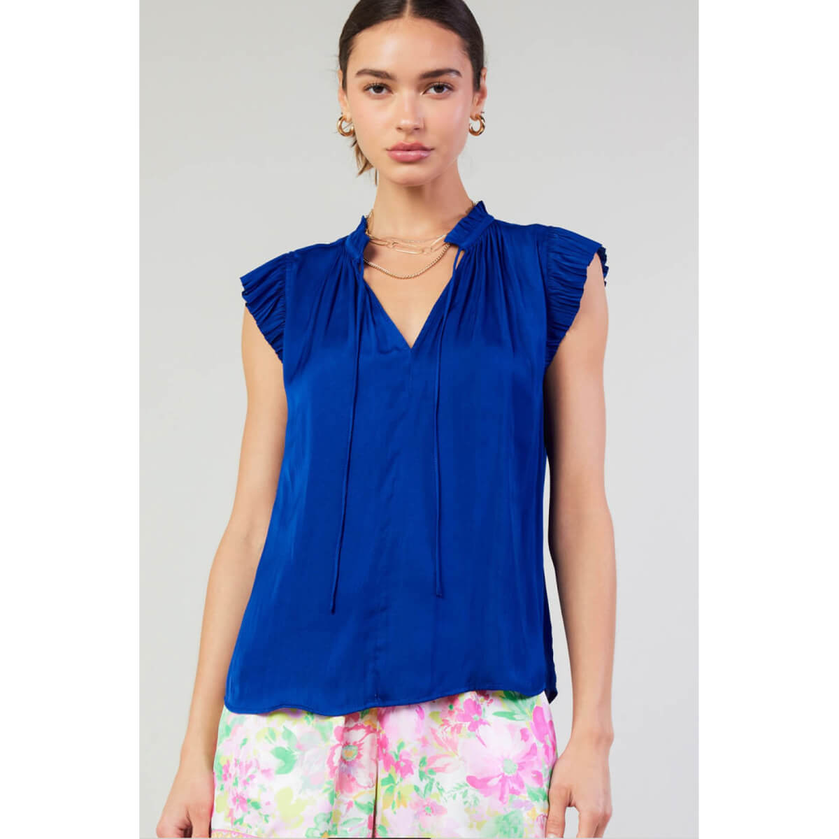Pleated Short Sleeve Blouse blue front | MILK MONEY milkmoney.co | cute tops for women. trendy tops for women. cute blouses for women. stylish tops for women. pretty womens tops.