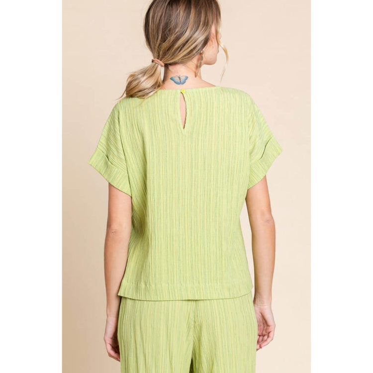 Pleated Short Sleeve Top kiwi back | MILK MONEY milkmoney.co | cute clothes for women. womens online clothing. trendy online clothing stores. womens casual clothing online. trendy clothes online. trendy women's clothing online. ladies online clothing stores. trendy women's clothing stores. cute female clothes.