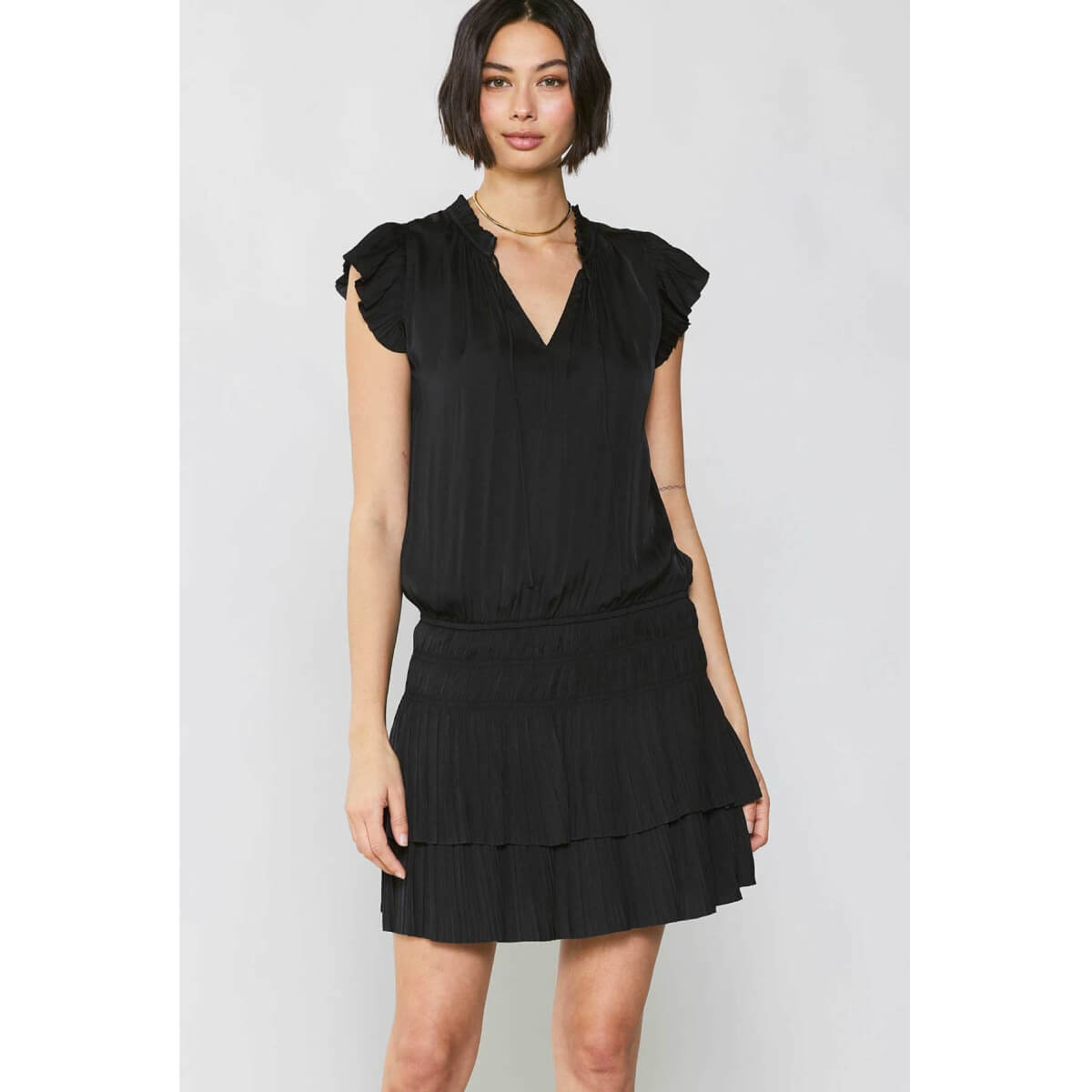 Pleated Skirt Mini Dress black front | MILK MONEY milkmoney.co | cute clothes for women. womens online clothing. trendy online clothing stores. womens casual clothing online. trendy clothes online. trendy women's clothing online. ladies online clothing stores. trendy women's clothing stores. cute female clothes.