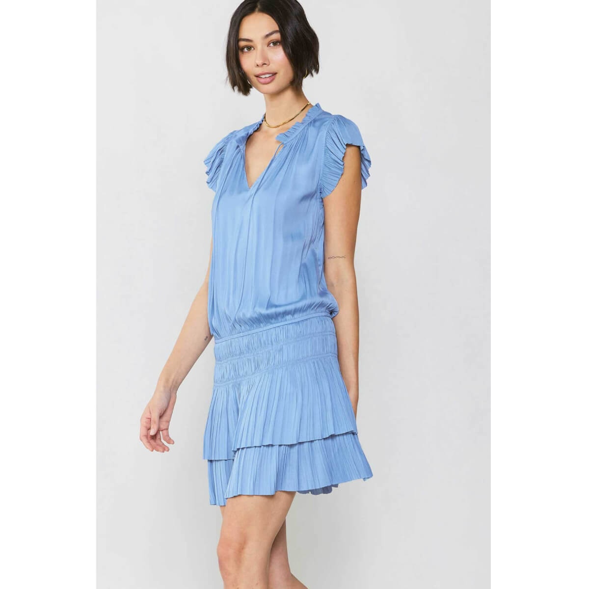Pleated Skirt Mini Dress blue side | MILK MONEY milkmoney.co | cute clothes for women. womens online clothing. trendy online clothing stores. womens casual clothing online. trendy clothes online. trendy women's clothing online. ladies online clothing stores. trendy women's clothing stores. cute female clothes.