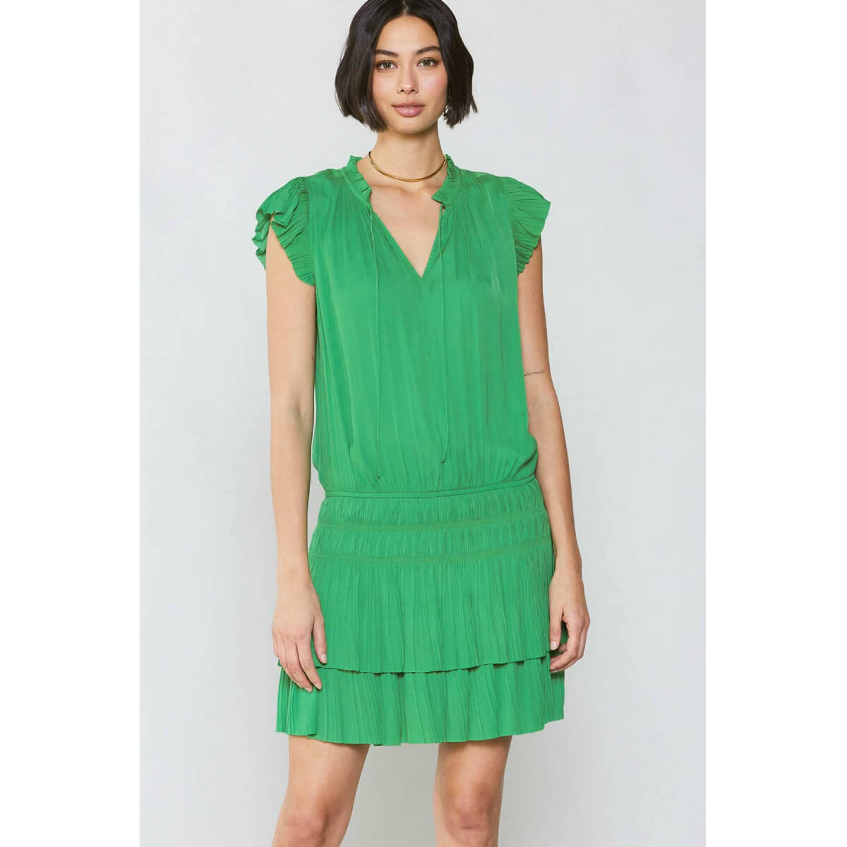 Pleated Skirt Mini Dress green front | MILK MONEY milkmoney.co | cute clothes for women. womens online clothing. trendy online clothing stores. womens casual clothing online. trendy clothes online. trendy women's clothing online. ladies online clothing stores. trendy women's clothing stores. cute female clothes.