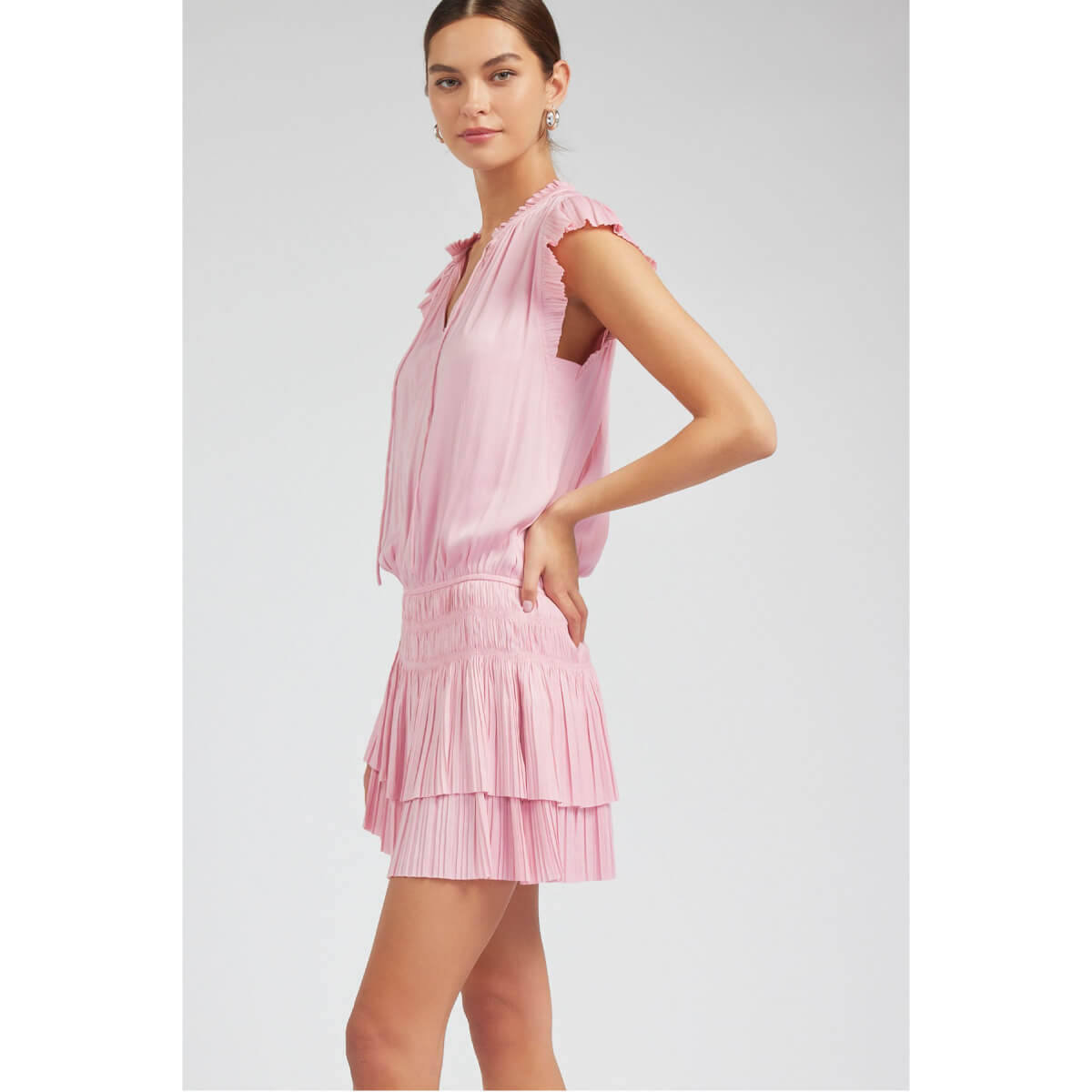 Pleated Skirt Mini Dress pink side | MILK MONEY milkmoney.co | cute clothes for women. womens online clothing. trendy online clothing stores. womens casual clothing online. trendy clothes online. trendy women's clothing online. ladies online clothing stores. trendy women's clothing stores. cute female clothes.