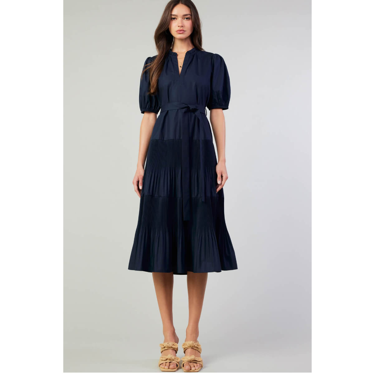 Pleated Tiered Tie Front Midi Dress | Women's Dresses