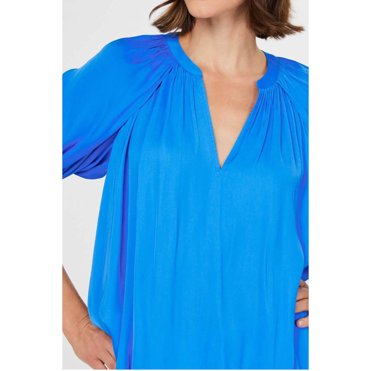 Puff Sleeve V-Neck Blouse blue front | MILK MONEY milkmoney.co | cute tops for women. trendy tops for women. cute blouses for women. stylish tops for women. pretty womens tops.